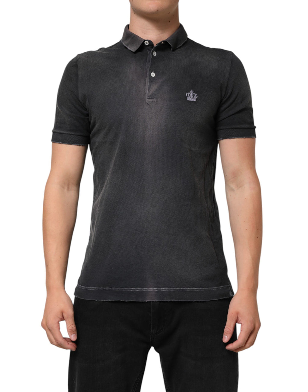 Dolce & Gabbana Gray Cotton Crown Collared Men Polo T-shirt