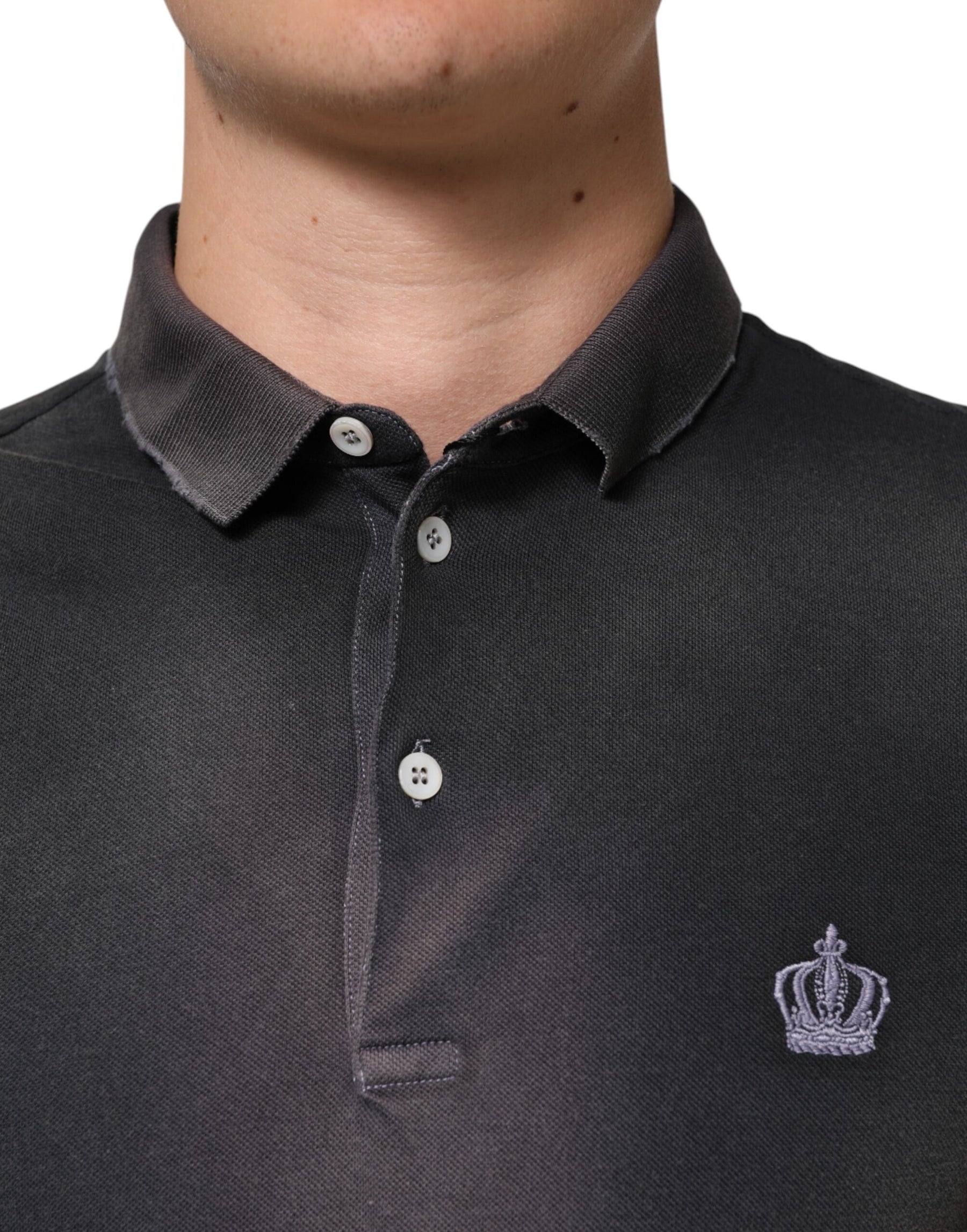 Dolce & Gabbana Gray Cotton Crown Collared Men Polo T-shirt | Regal Royce