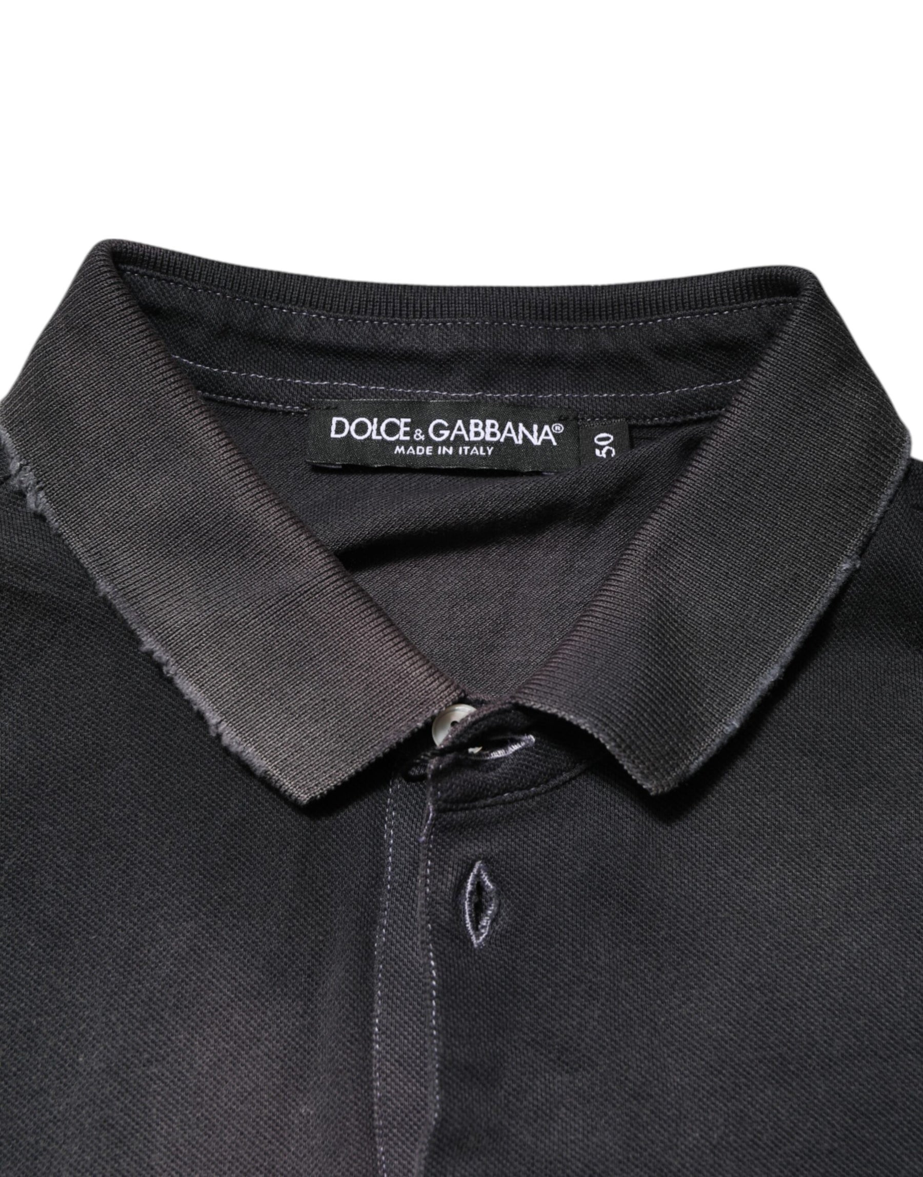 Dolce & Gabbana Gray Cotton Crown Collared Men Polo T-shirt | Regal Royce