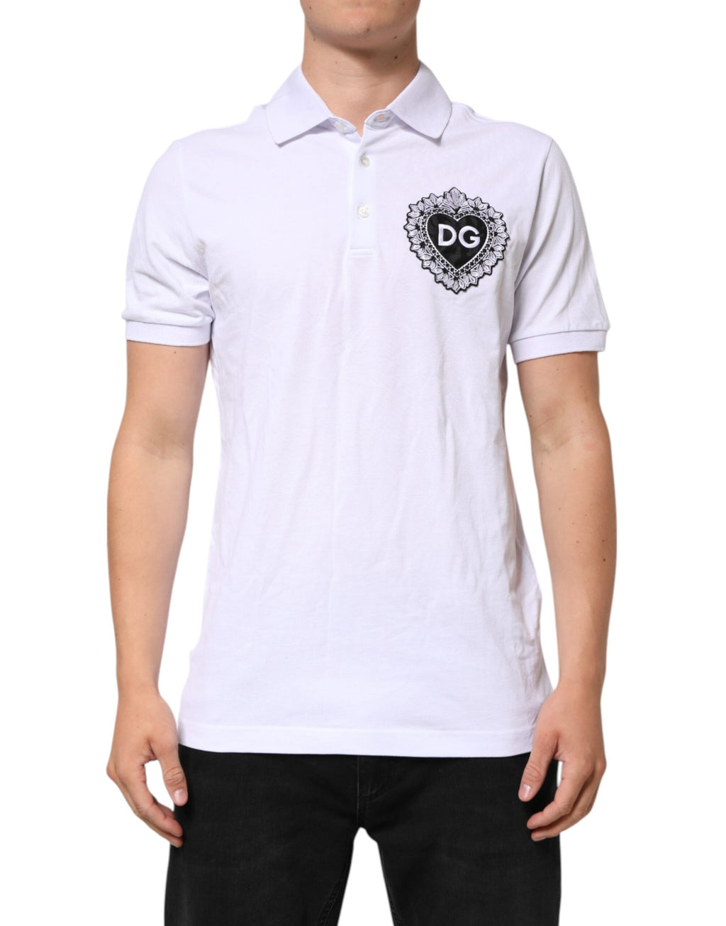 Dolce & Gabbana White Cotton DG Heart Logo Embroider T-shirt