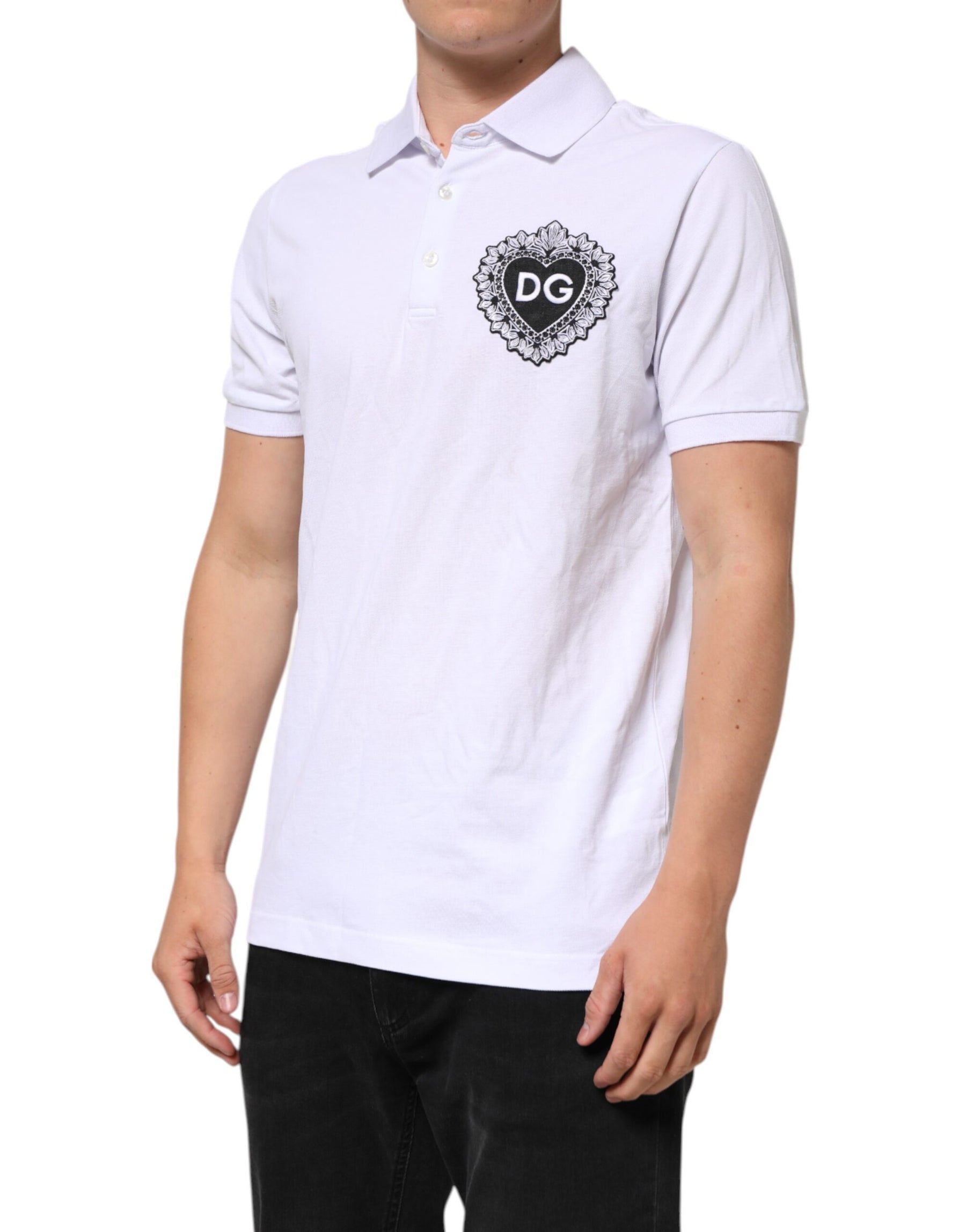 Dolce & Gabbana White Cotton DG Heart Logo Embroider T-shirt | Regal Royce
