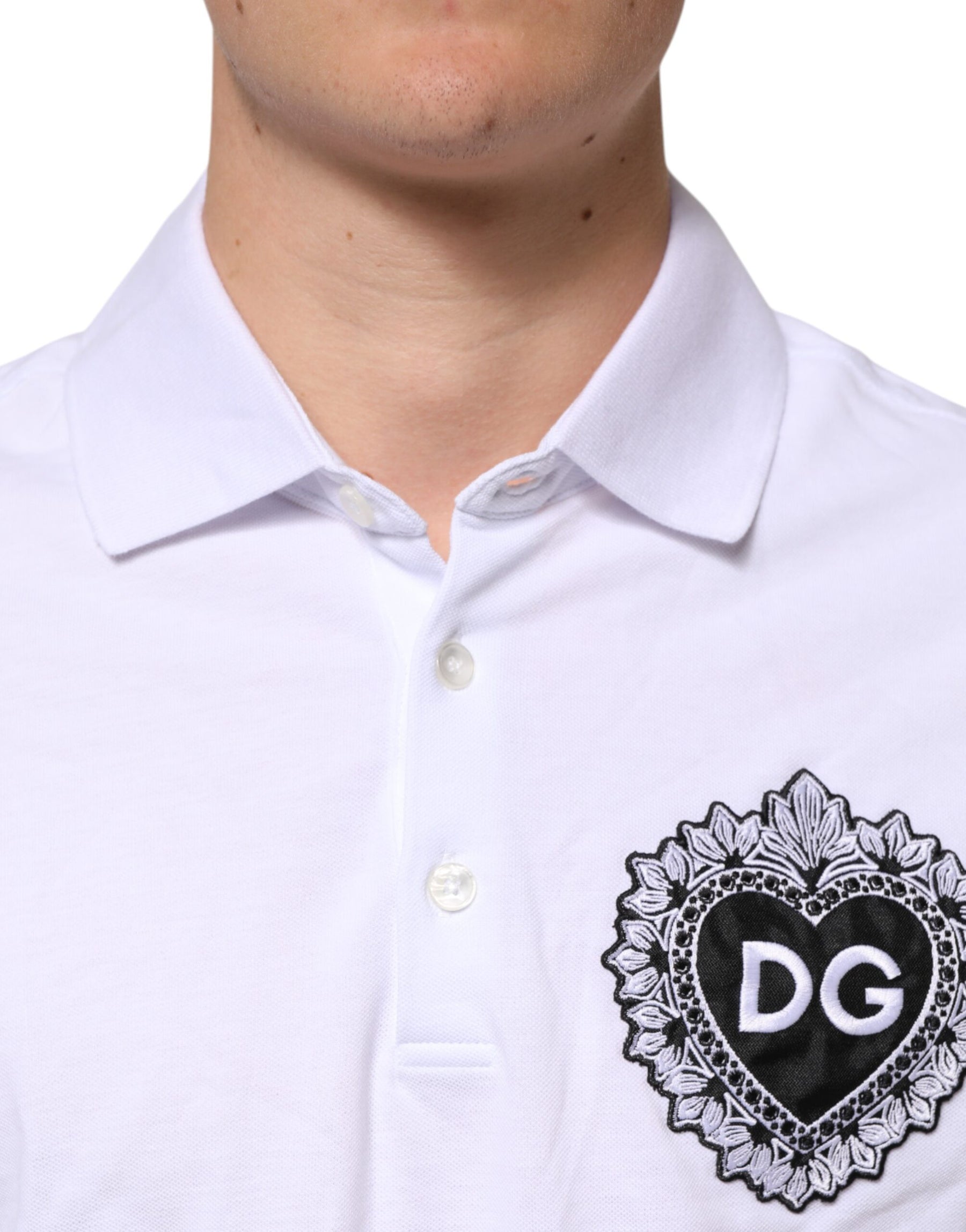 Dolce & Gabbana White Cotton DG Heart Logo Embroider T-shirt | Regal Royce