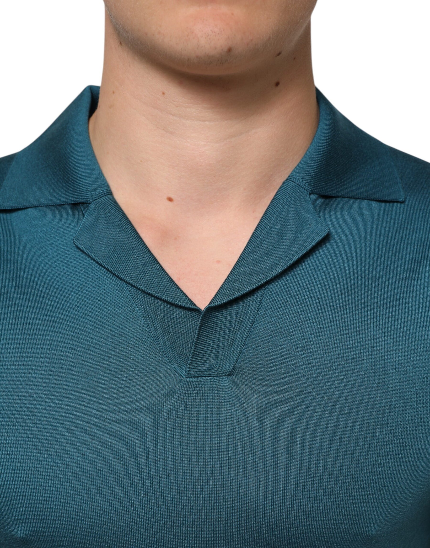 Dolce & Gabbana Teal Blue Silk Collar Short Sleeve Polo T-shirt | Regal Royce