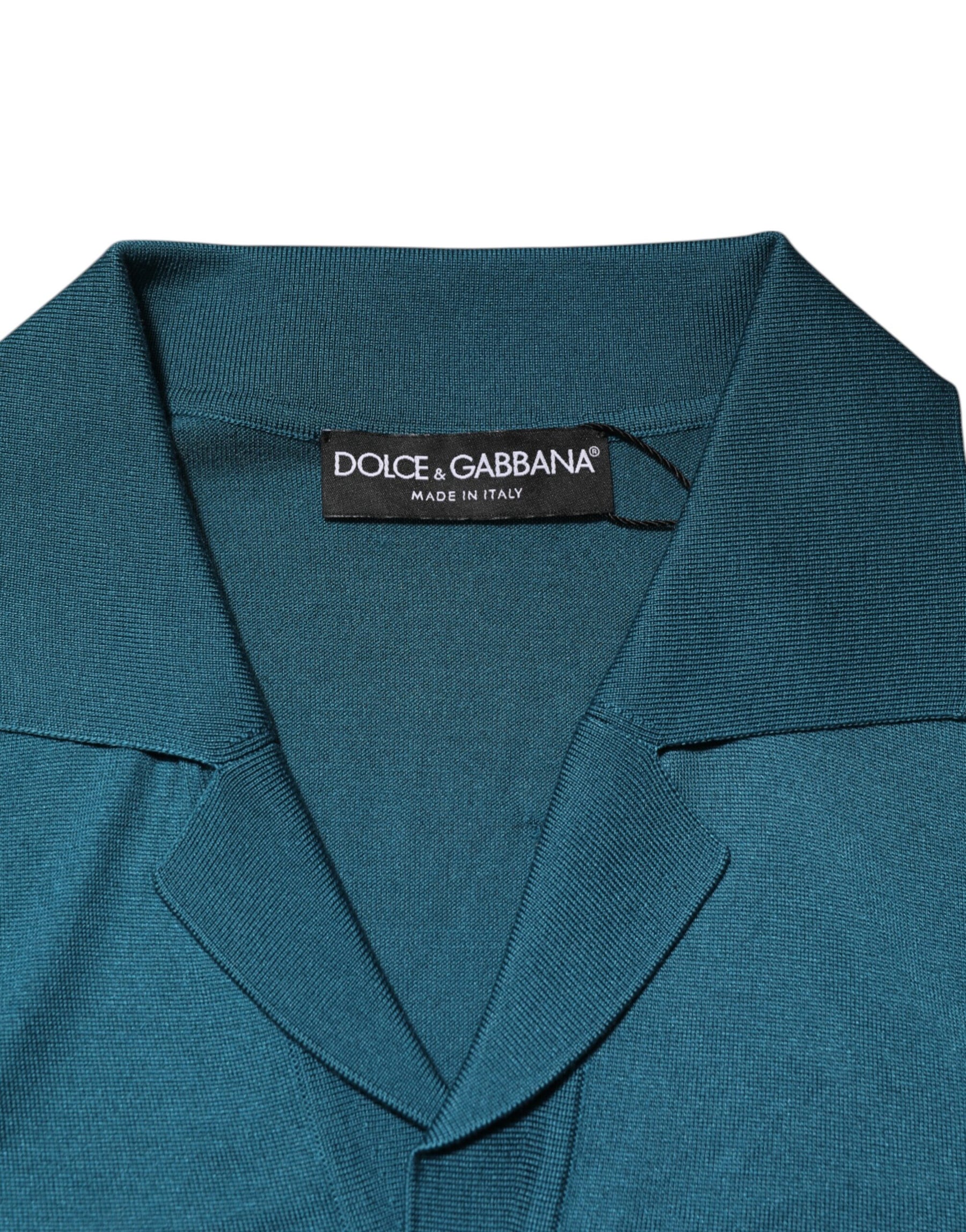 Dolce & Gabbana Teal Blue Silk Collar Short Sleeve Polo T-shirt | Regal Royce