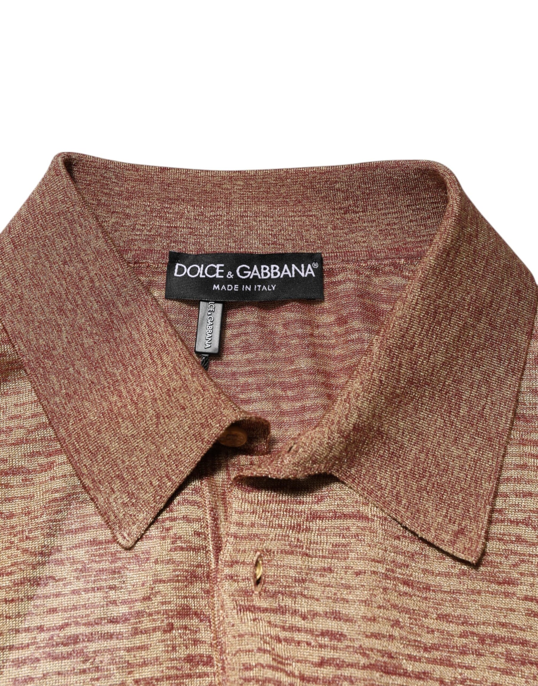 Dolce & Gabbana Brown Silk Textured Short Sleeve Polo T-shirt | Regal Royce