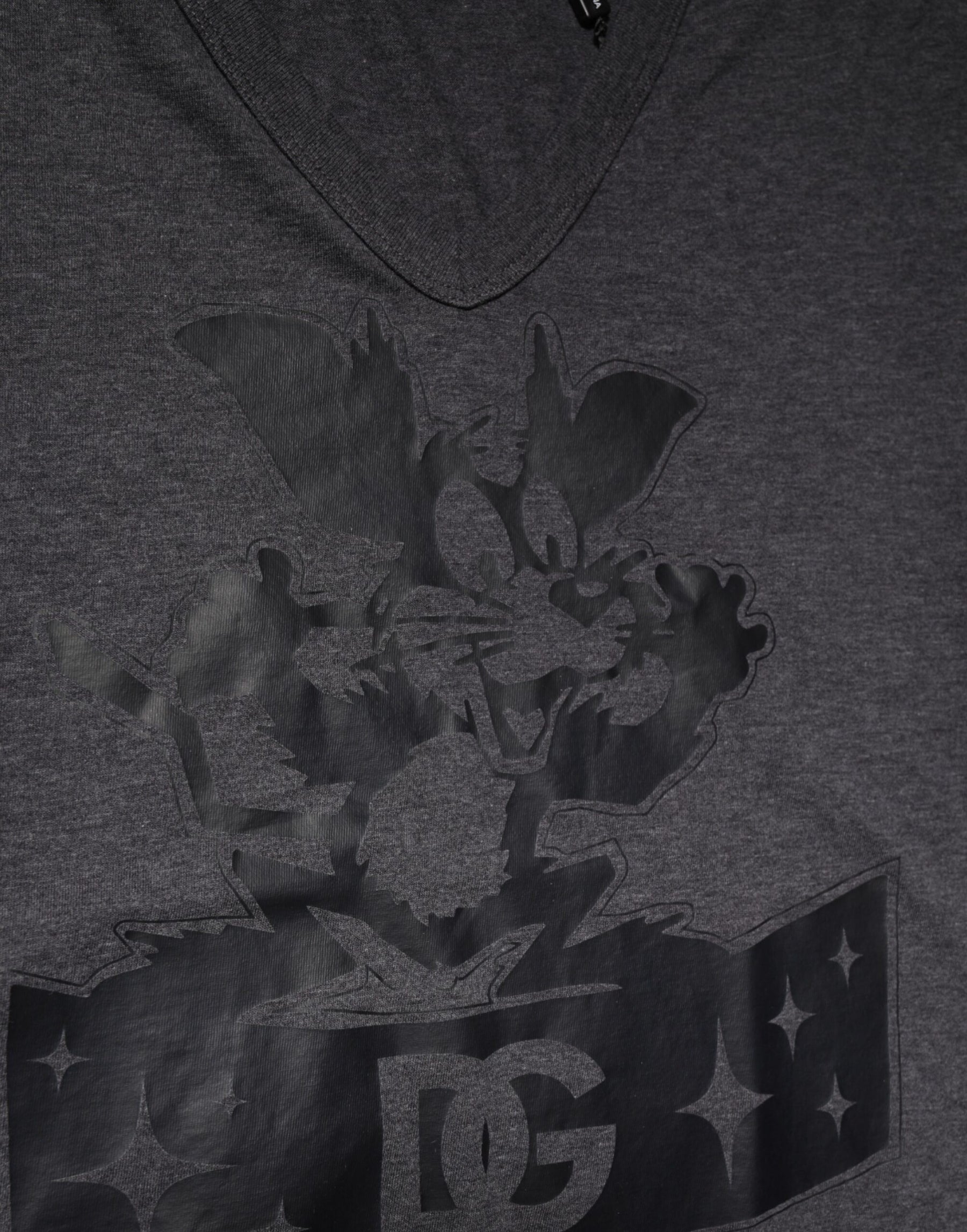 Dolce & Gabbana Black Charcoal DG Logo V-Neck Men T-shirt | Regal Royce