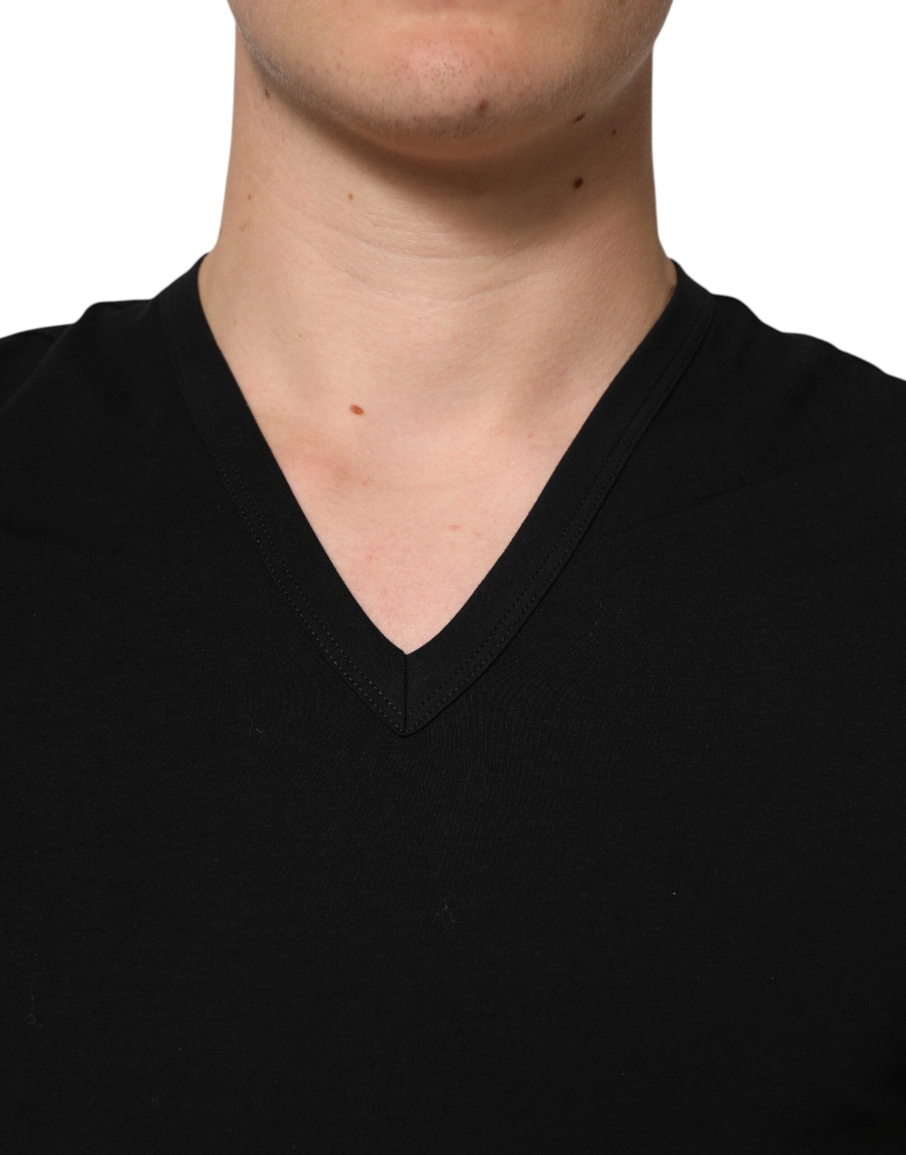 Dolce & Gabbana Black Cotton Slim Fit Men V-Neck Shirt T-shirt | Regal Royce
