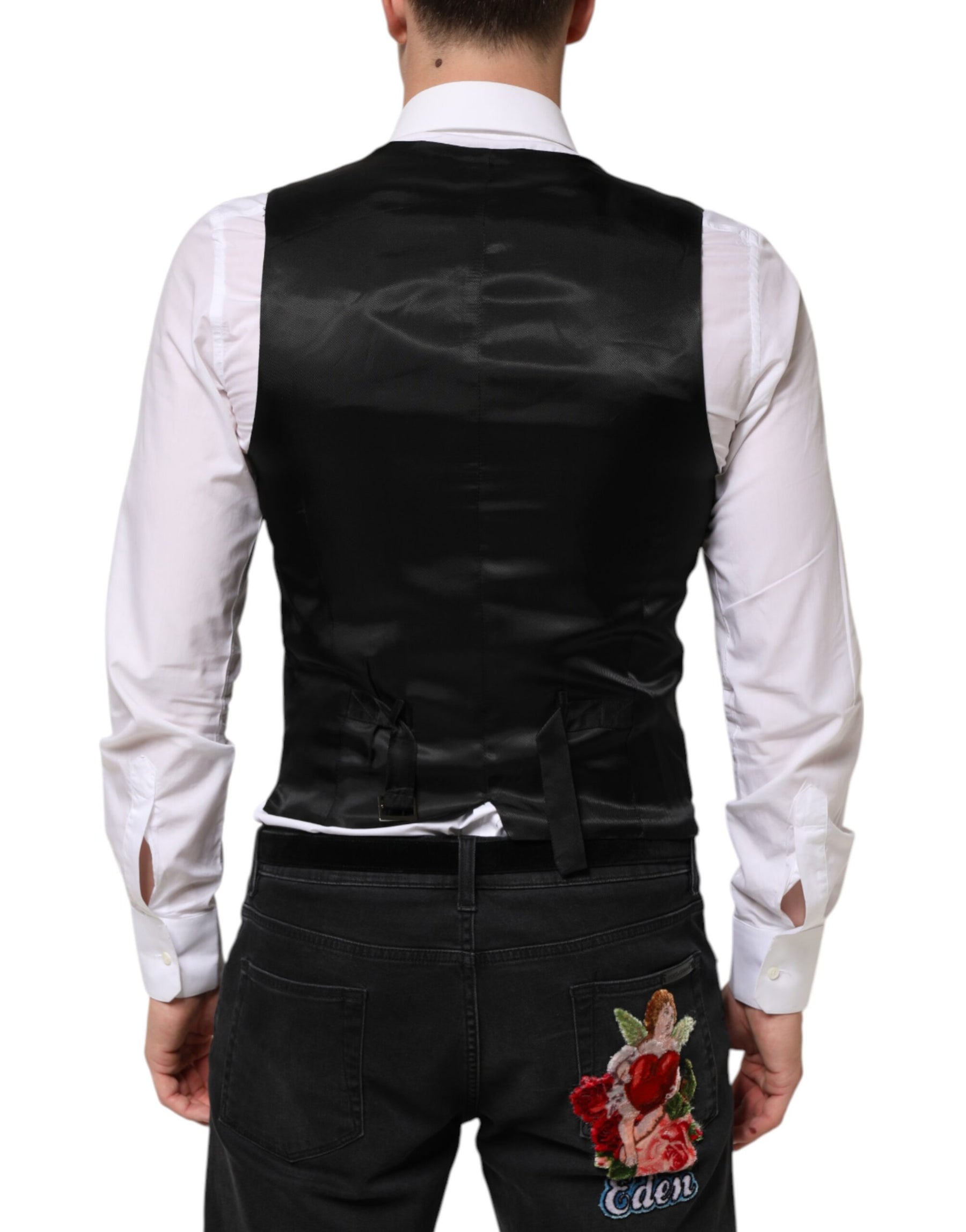Dolce & Gabbana Black Wool Dress Formal Men Waistcoat Vest | Regal Royce