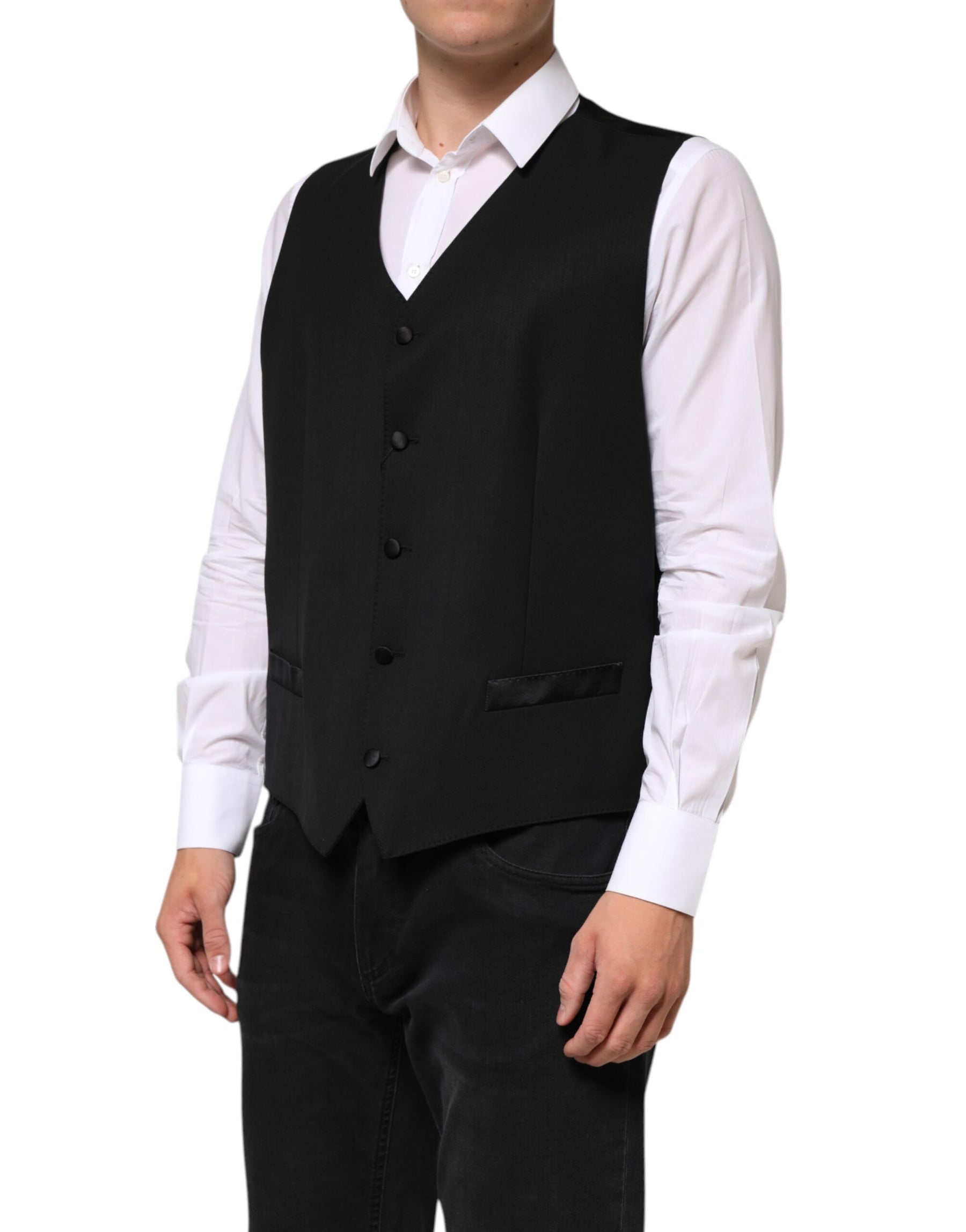 Dolce & Gabbana Black Wool Dress Formal Men Waistcoat Vest | Regal Royce