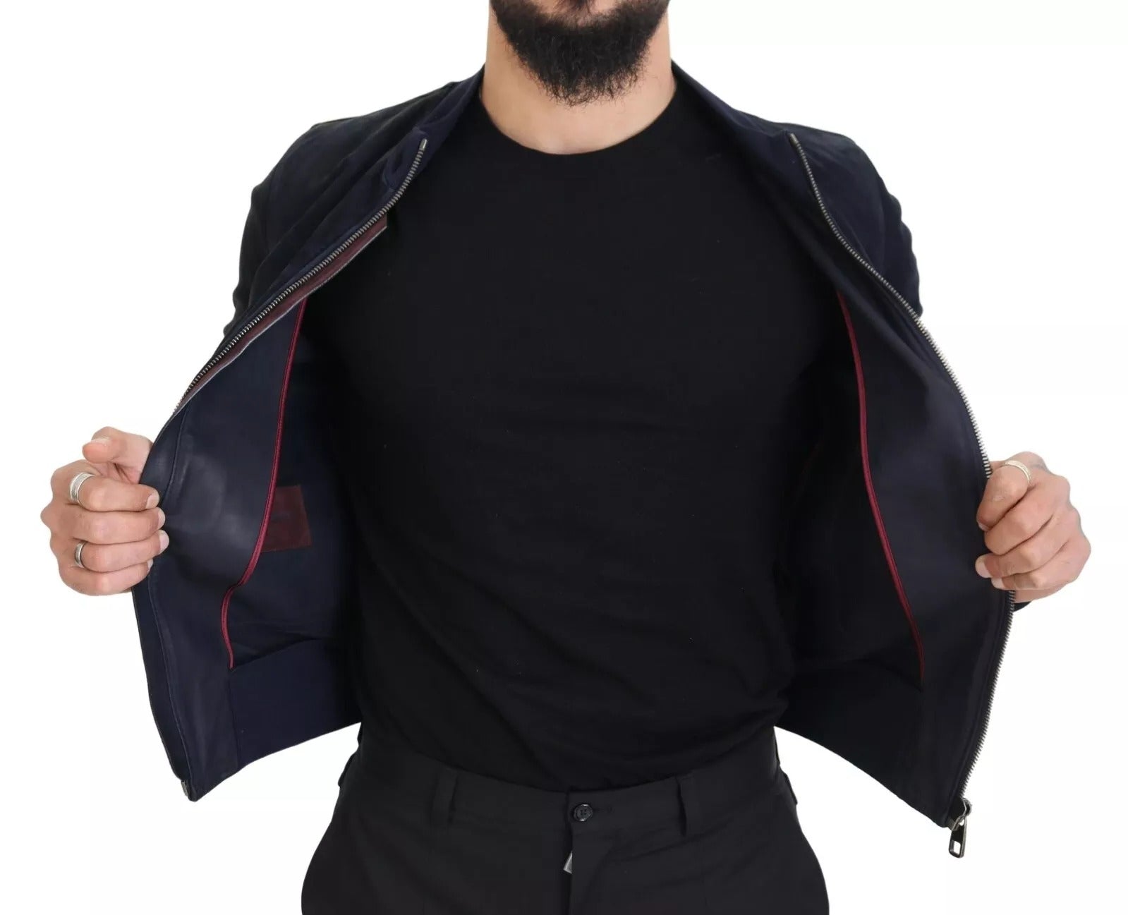 Dolce & Gabbana Dark Blue Suede Lambskin Blouson Jacket | Regal Royce