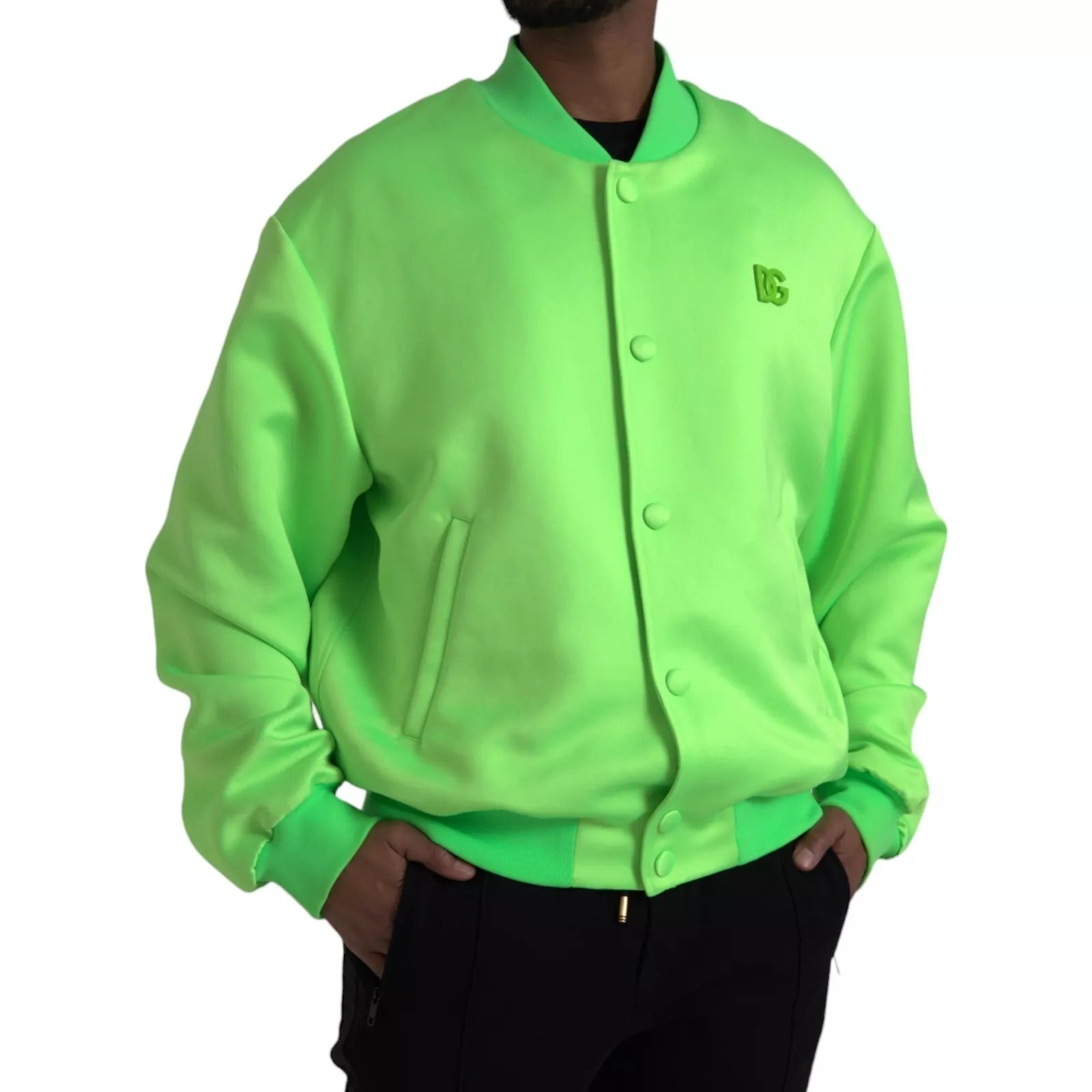Dolce & Gabbana Neon Green Polyester Long Sleeves Men Bomber Jacket | Regal Royce
