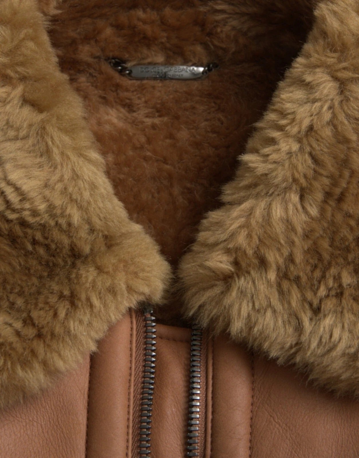 Dolce & Gabbana Brown Leather Fur Button Biker Coat Jacket | Regal Royce