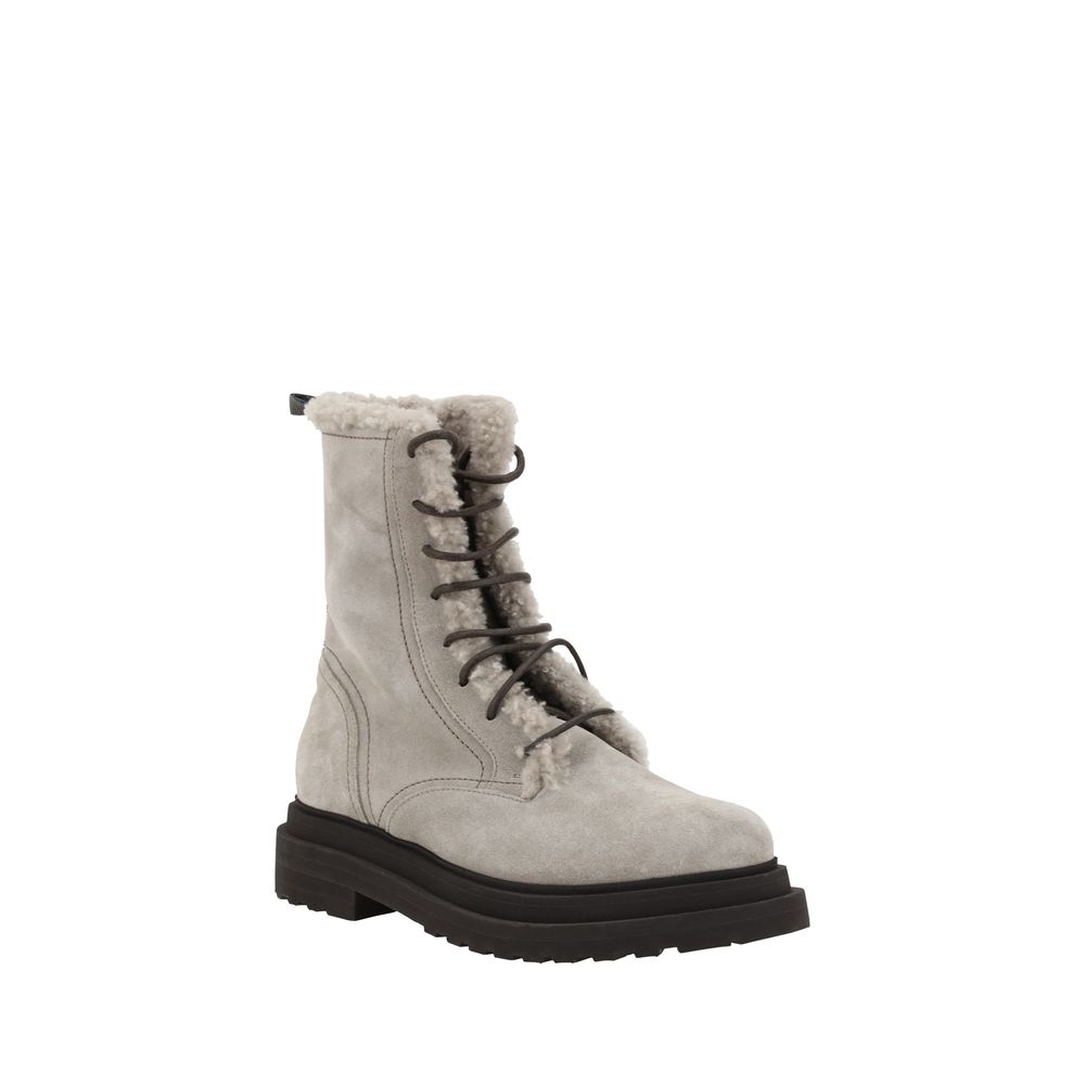 Brunello Cucinelli Gray Rubber Lace-Up Boots | Regal Royce