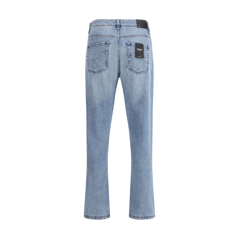 Fendi Light Blue Cotton Straight-Leg Jeans | Regal Royce