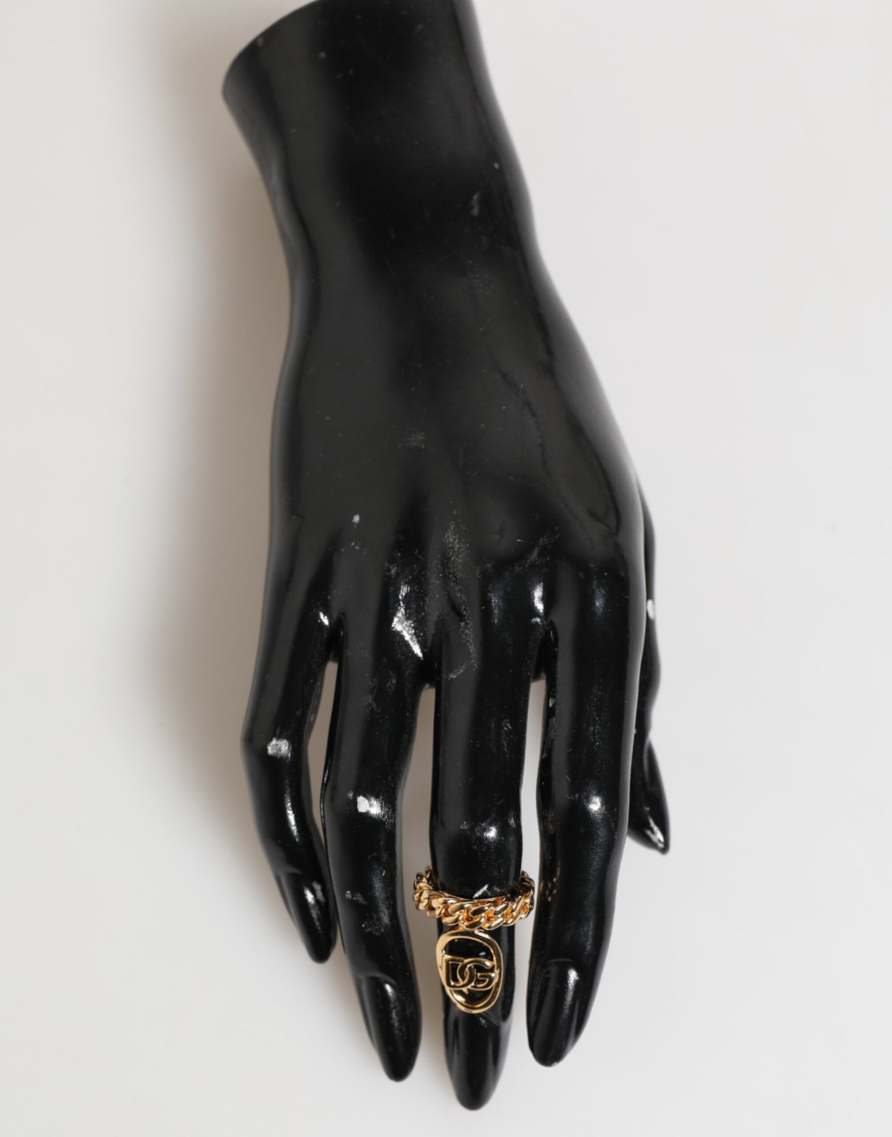 Dolce & Gabbana Gold Tone Brass Oval DG Logo Chain Adjustable Ring | Regal Royce