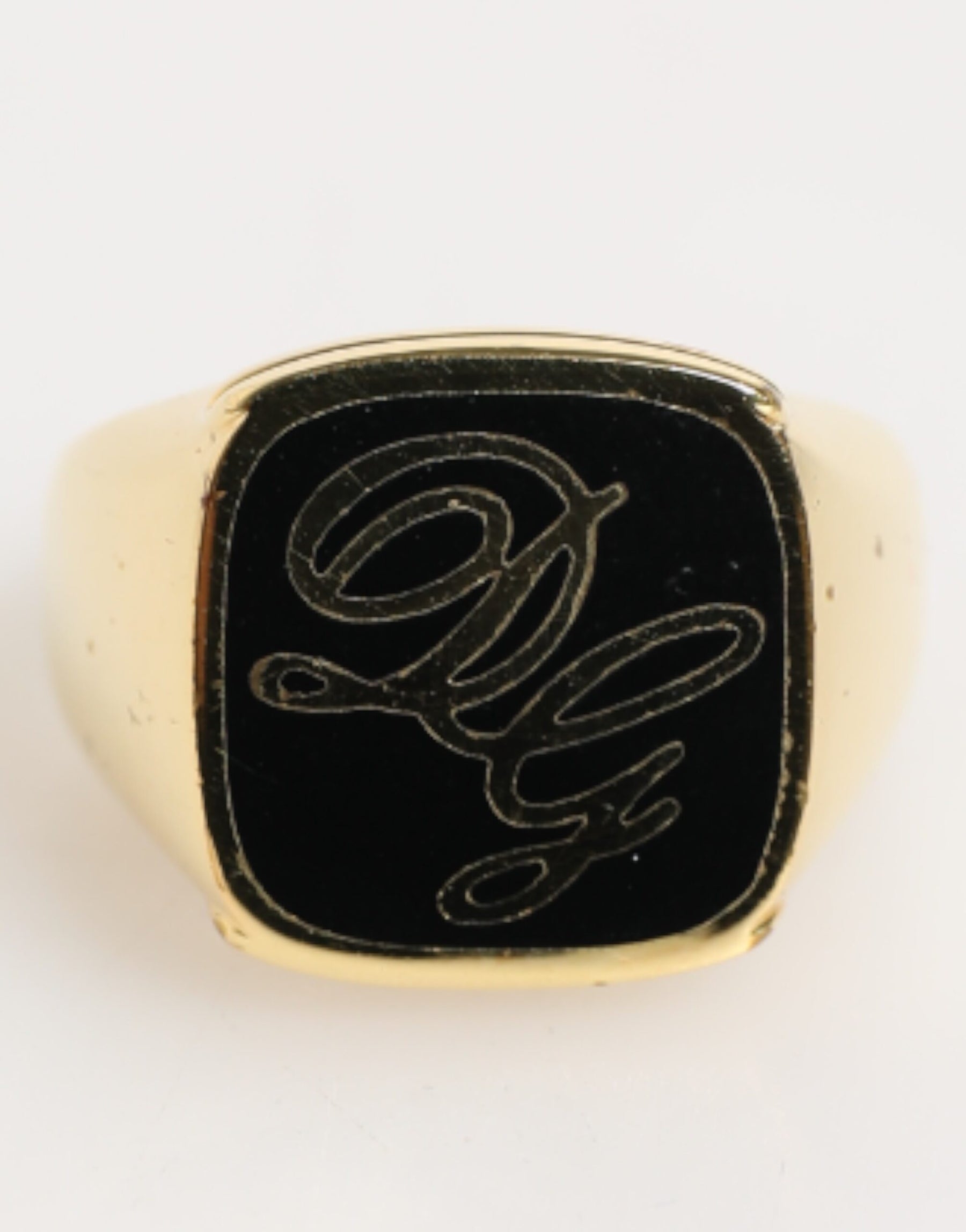 Dolce & Gabbana Gold Tone Enamel Brass Signet DG Logo Adjustable Ring | Regal Royce