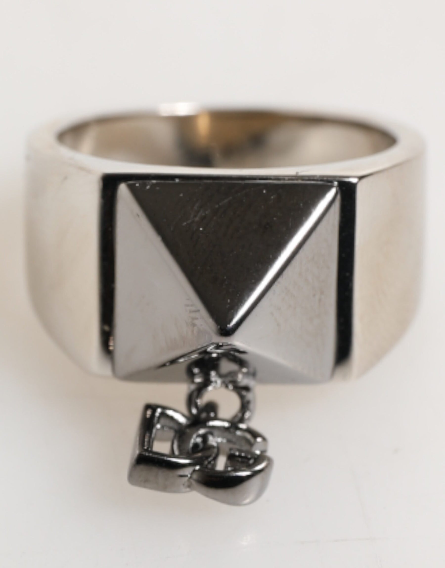 Dolce & Gabbana Silver Tone Pyramid DG Logo Real Brass Ring | Regal Royce