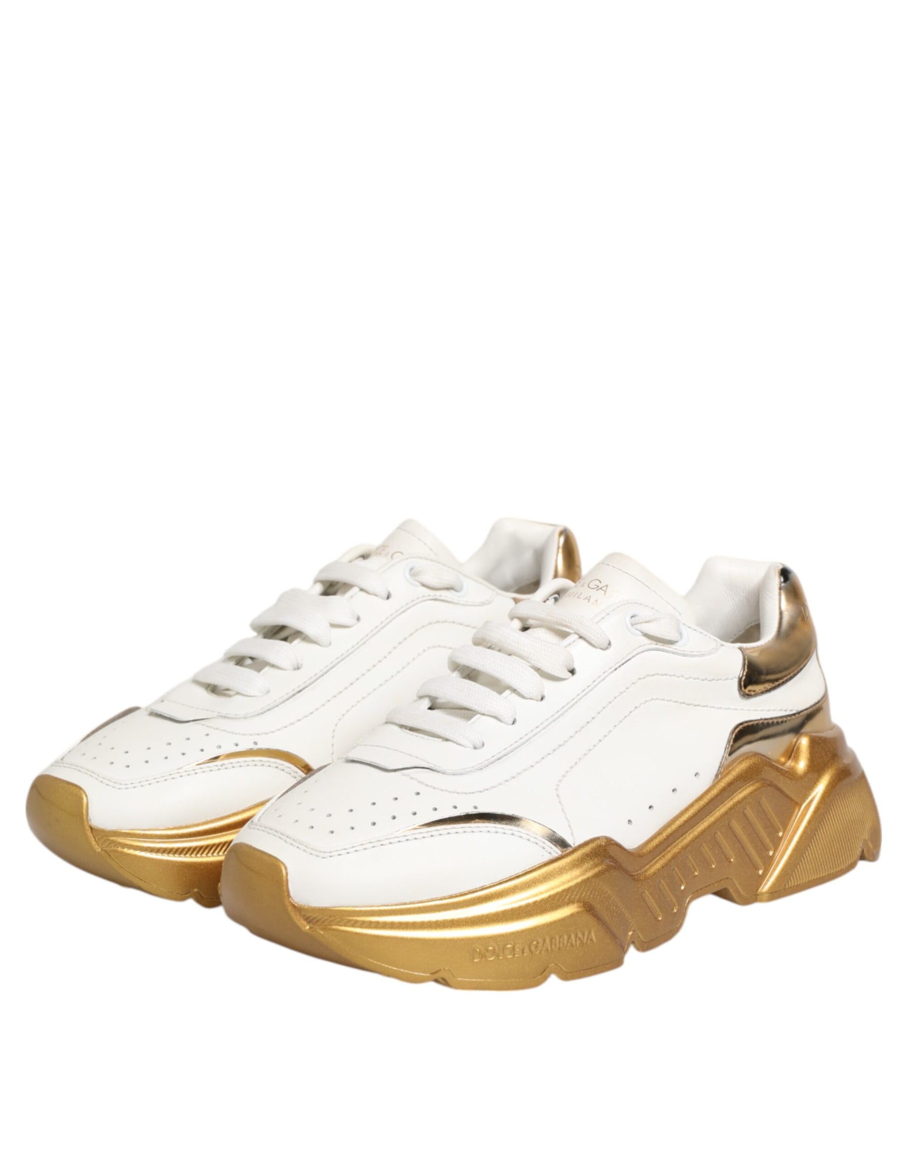 Dolce & Gabbana White Gold DAYMASTER Leather Sneakers Womens Shoes | Regal Royce