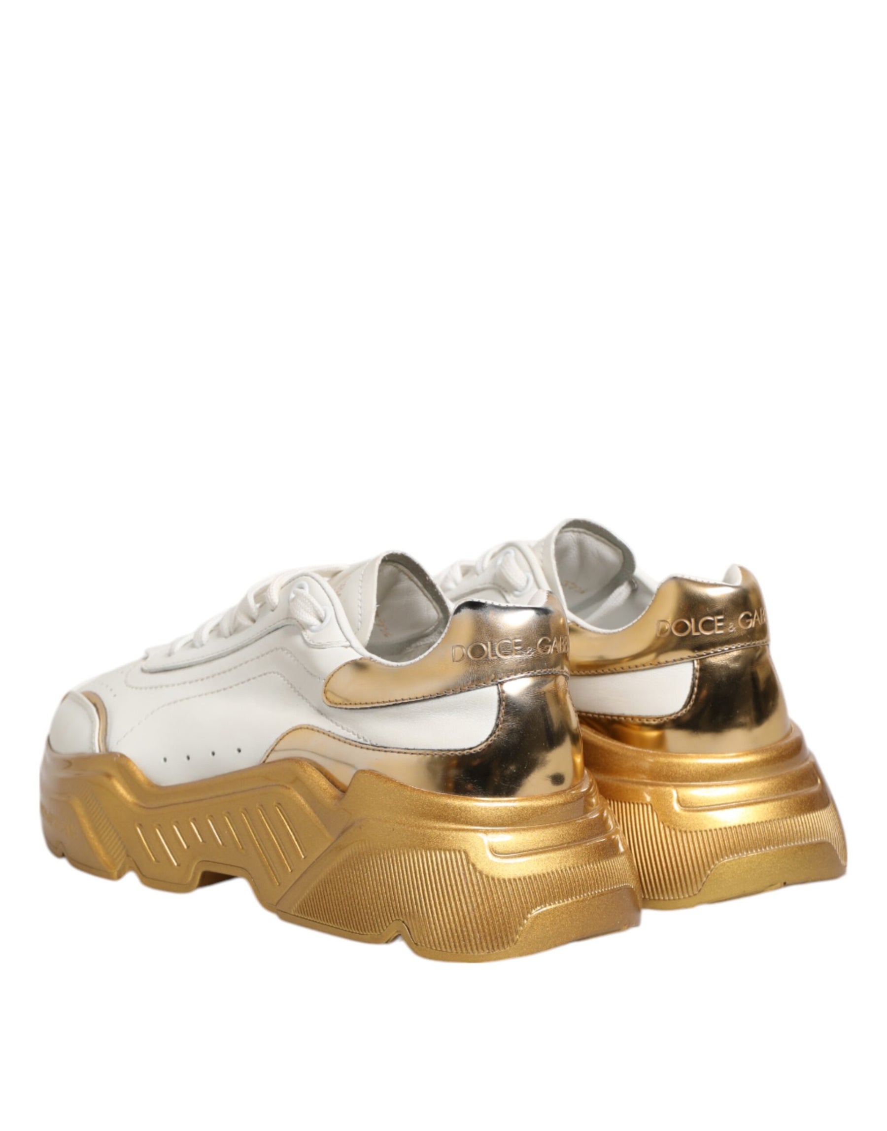 Dolce & Gabbana White Gold DAYMASTER Leather Sneakers Womens Shoes | Regal Royce