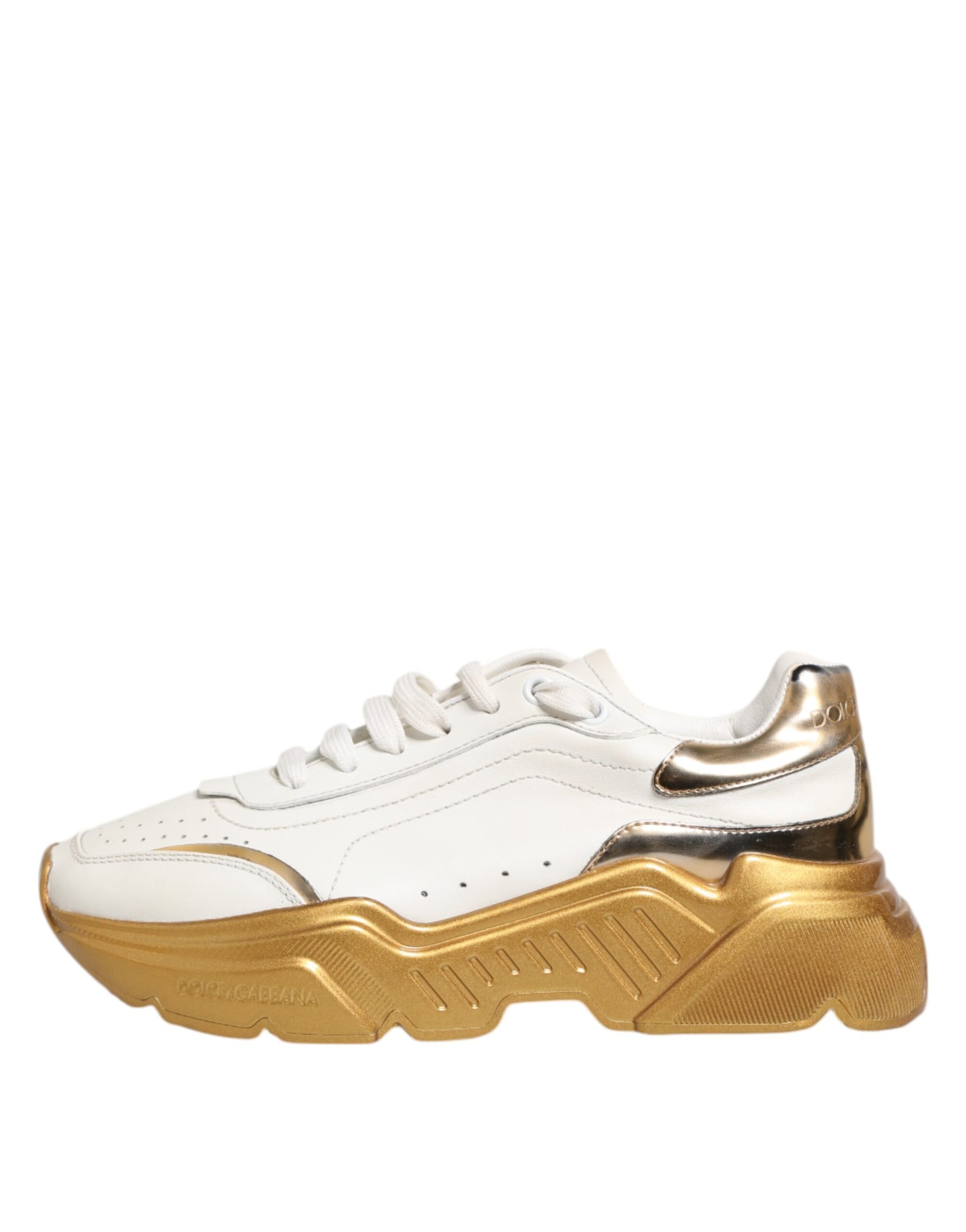Dolce & Gabbana White Gold DAYMASTER Leather Sneakers Womens Shoes | Regal Royce