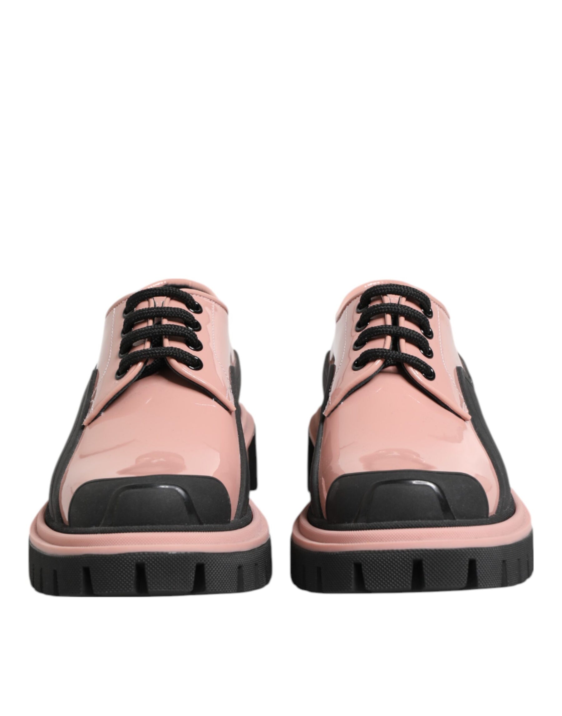 Dolce & Gabbana Light Powder Pink Black Leather Lace-Up Shoes | Regal Royce