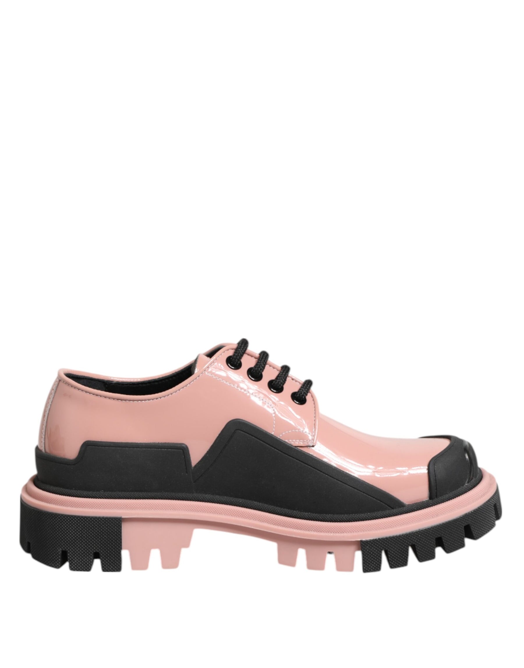 Dolce & Gabbana Light Powder Pink Black Leather Lace-Up Shoes | Regal Royce