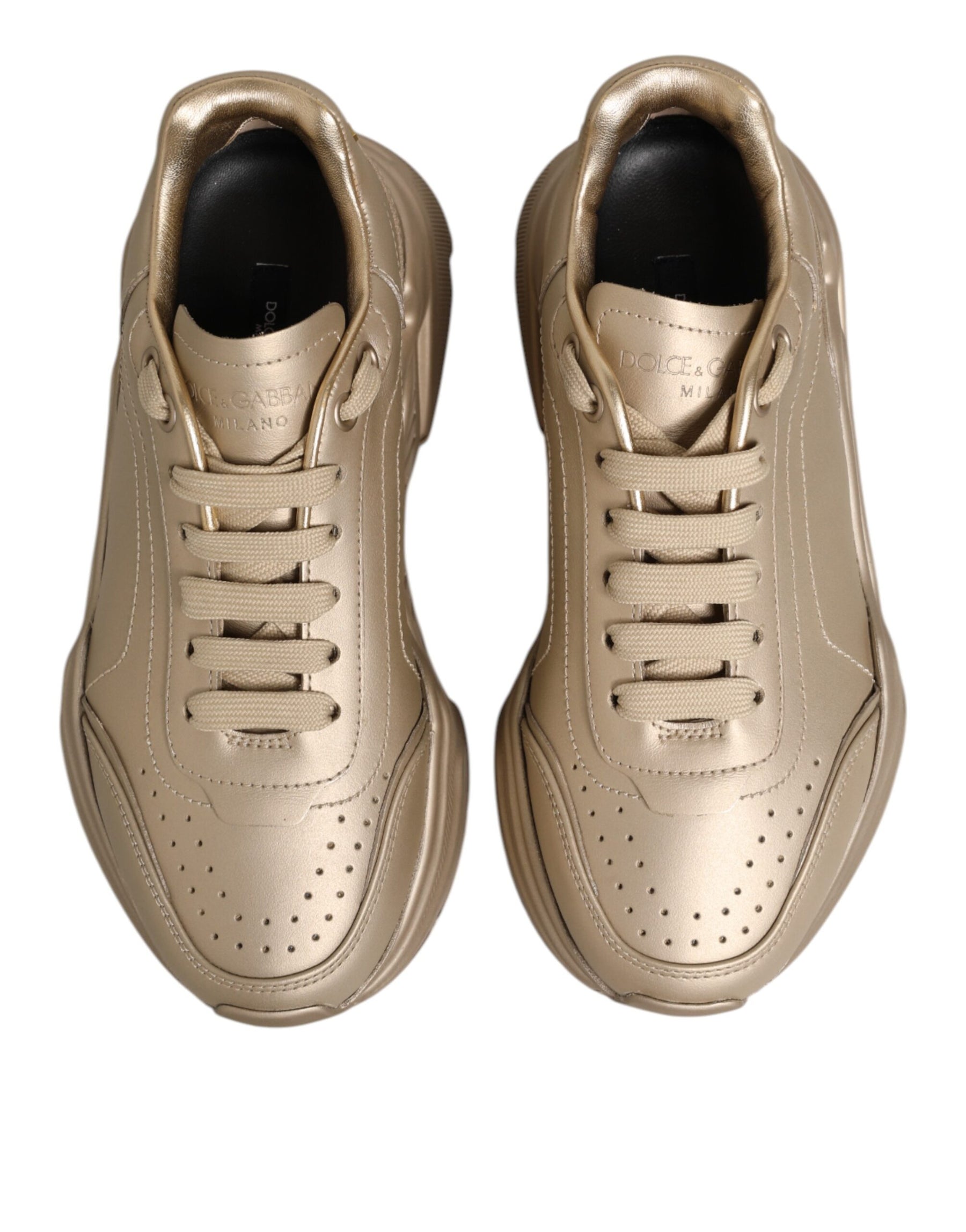 Dolce & Gabbana Gold Leather Daymaster Women Sneaker Shoes | Regal Royce
