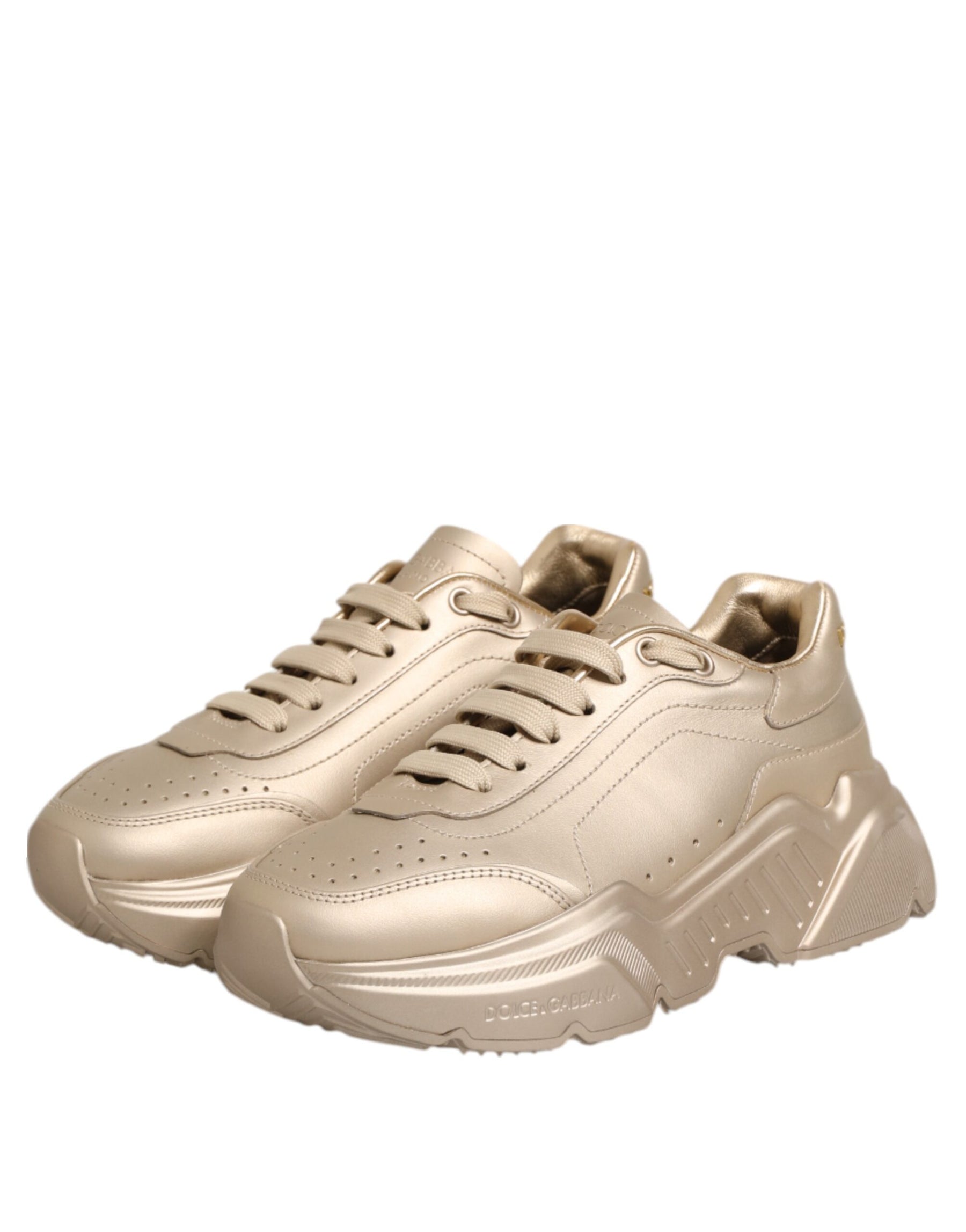 Dolce & Gabbana Gold Leather Daymaster Women Sneaker Shoes | Regal Royce