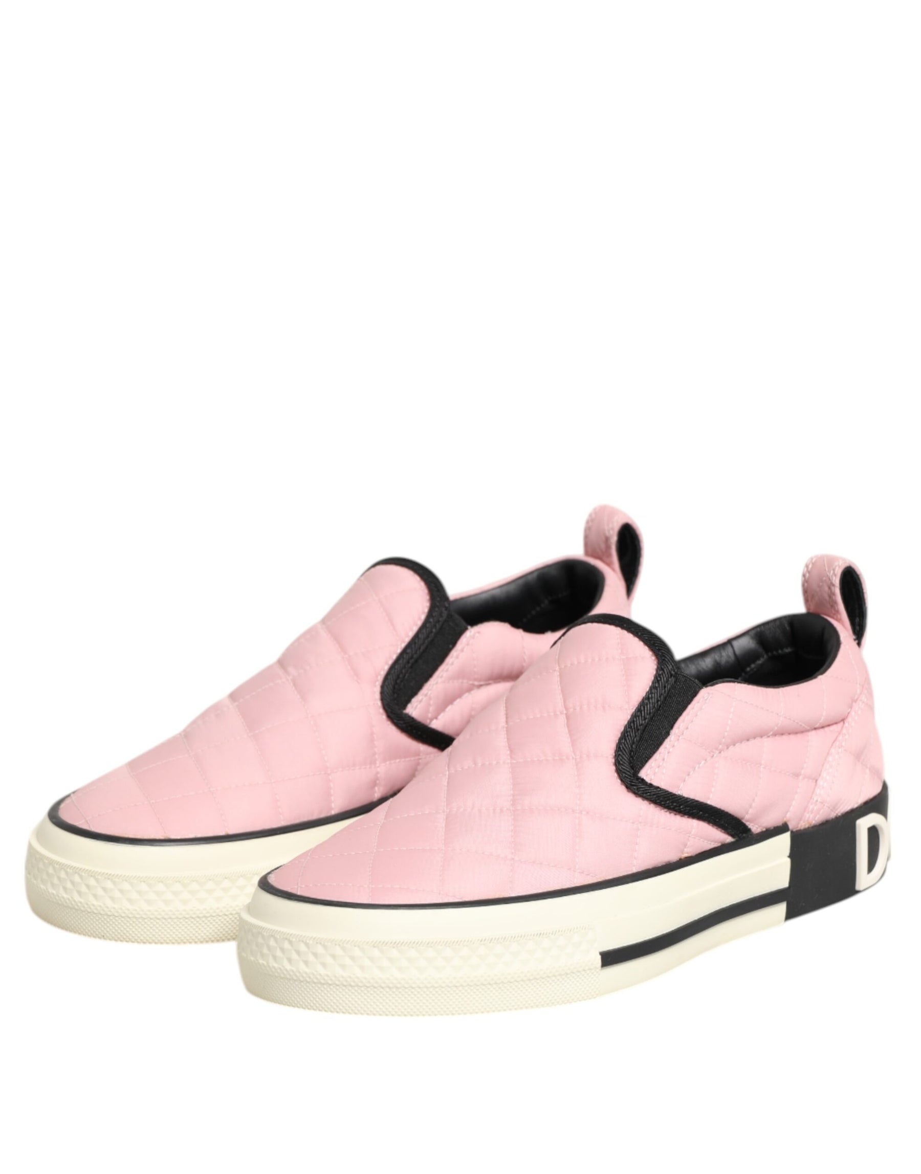 Dolce & Gabbana Pink Quilted Nylon Slip-On Sneaker Shoes | Regal Royce