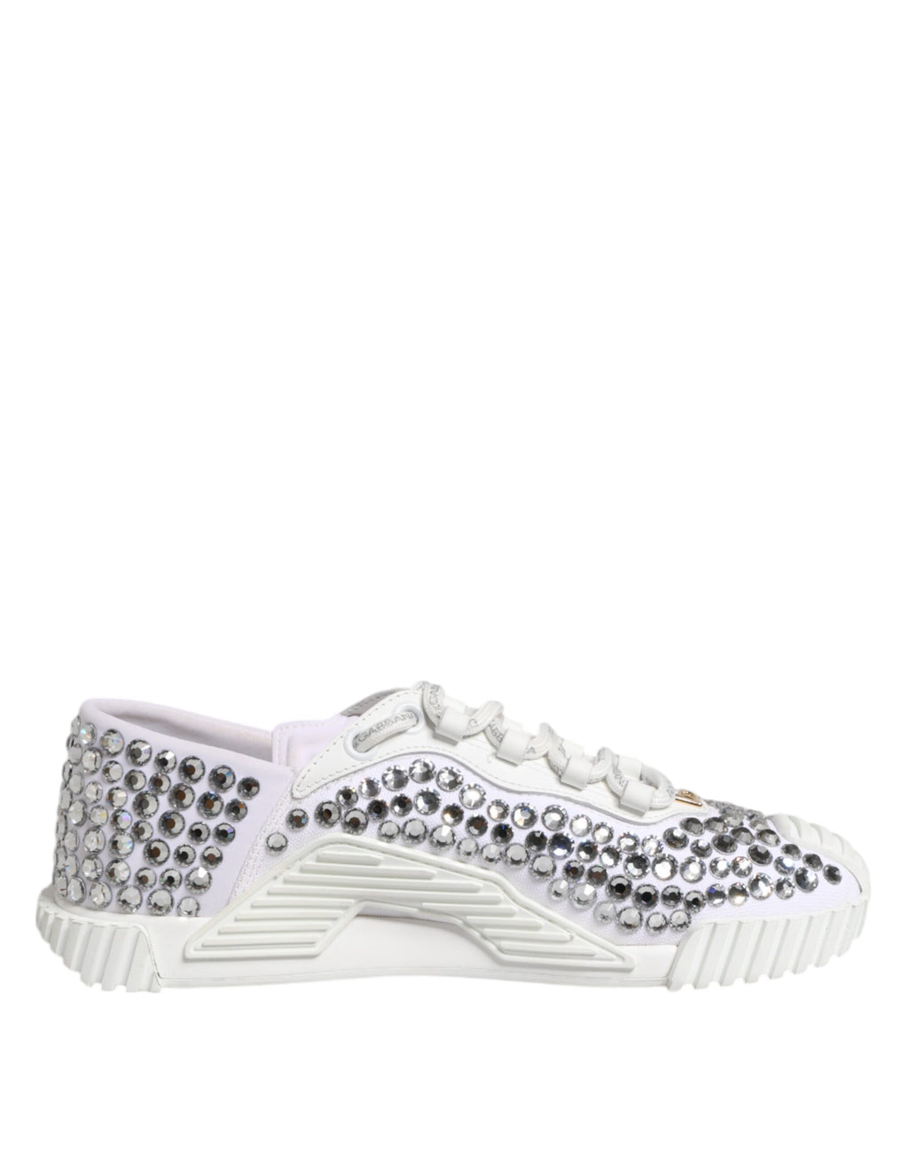 Dolce & Gabbana White NS1 Canvas Leather Embellished Sneakers Shoes