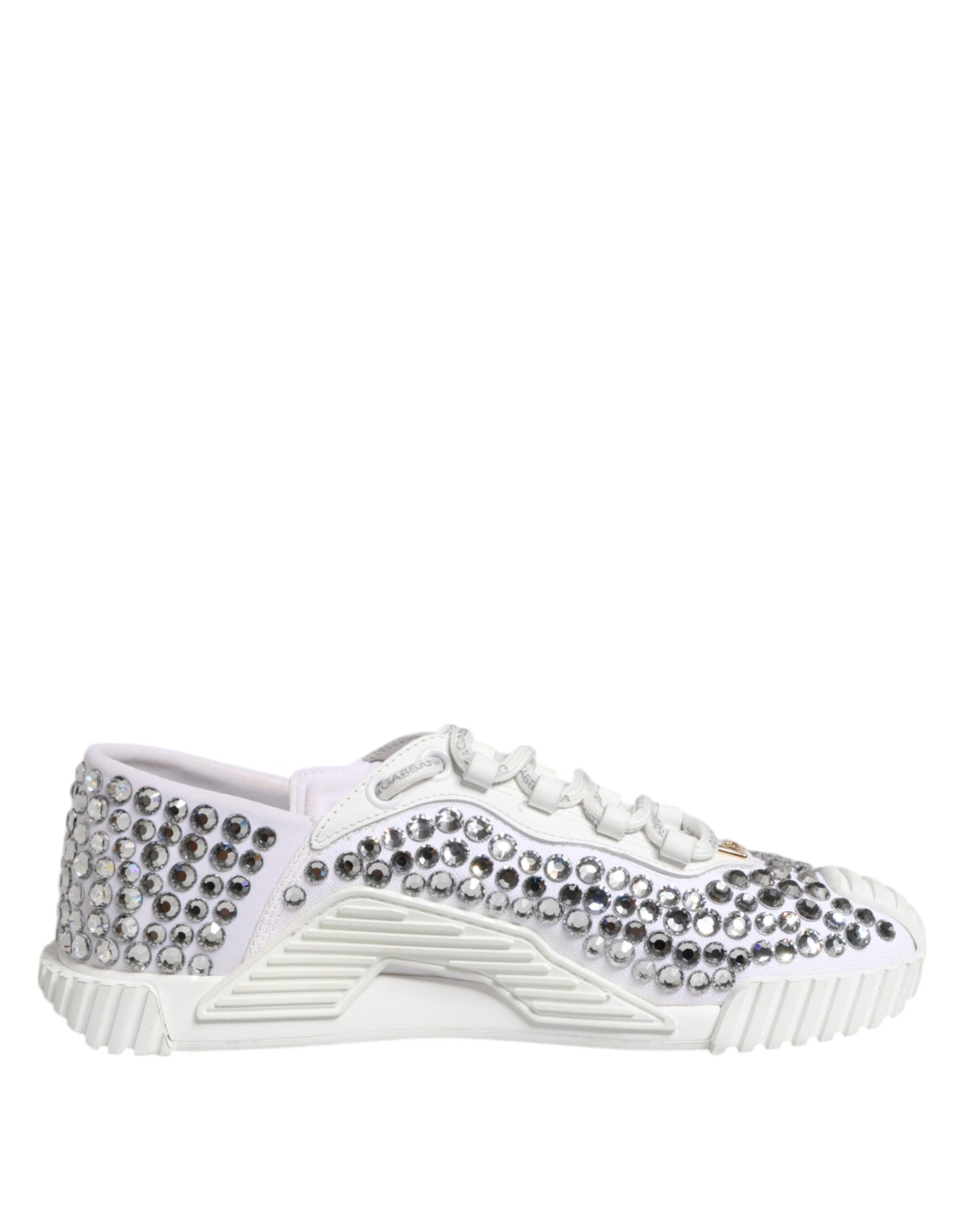 Dolce & Gabbana White NS1 Canvas Leather Embellished Sneakers Shoes | Regal Royce