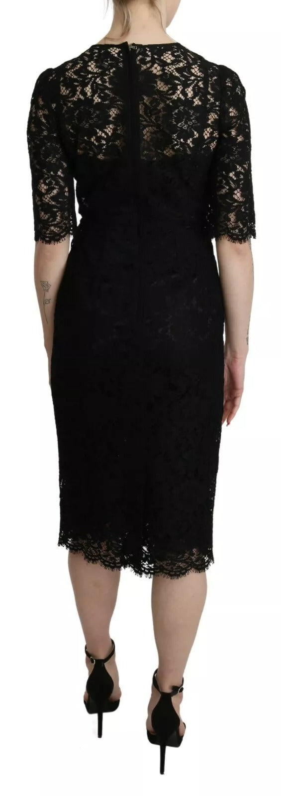 Dolce & Gabbana Black Floral Lace Sheath Knee Length Dress | Regal Royce