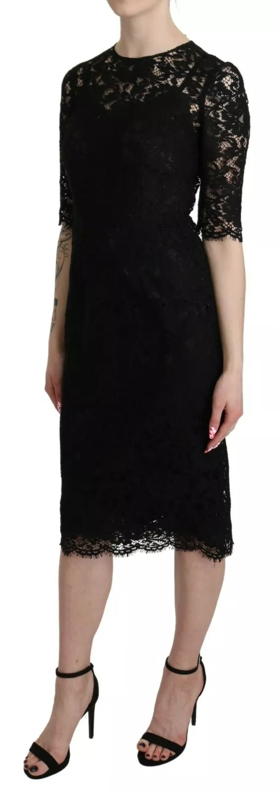 Dolce & Gabbana Black Floral Lace Sheath Knee Length Dress | Regal Royce