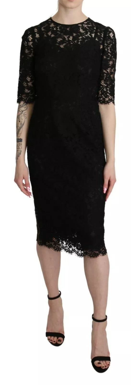 Dolce & Gabbana Black Floral Lace Sheath Knee Length Dress | Regal Royce