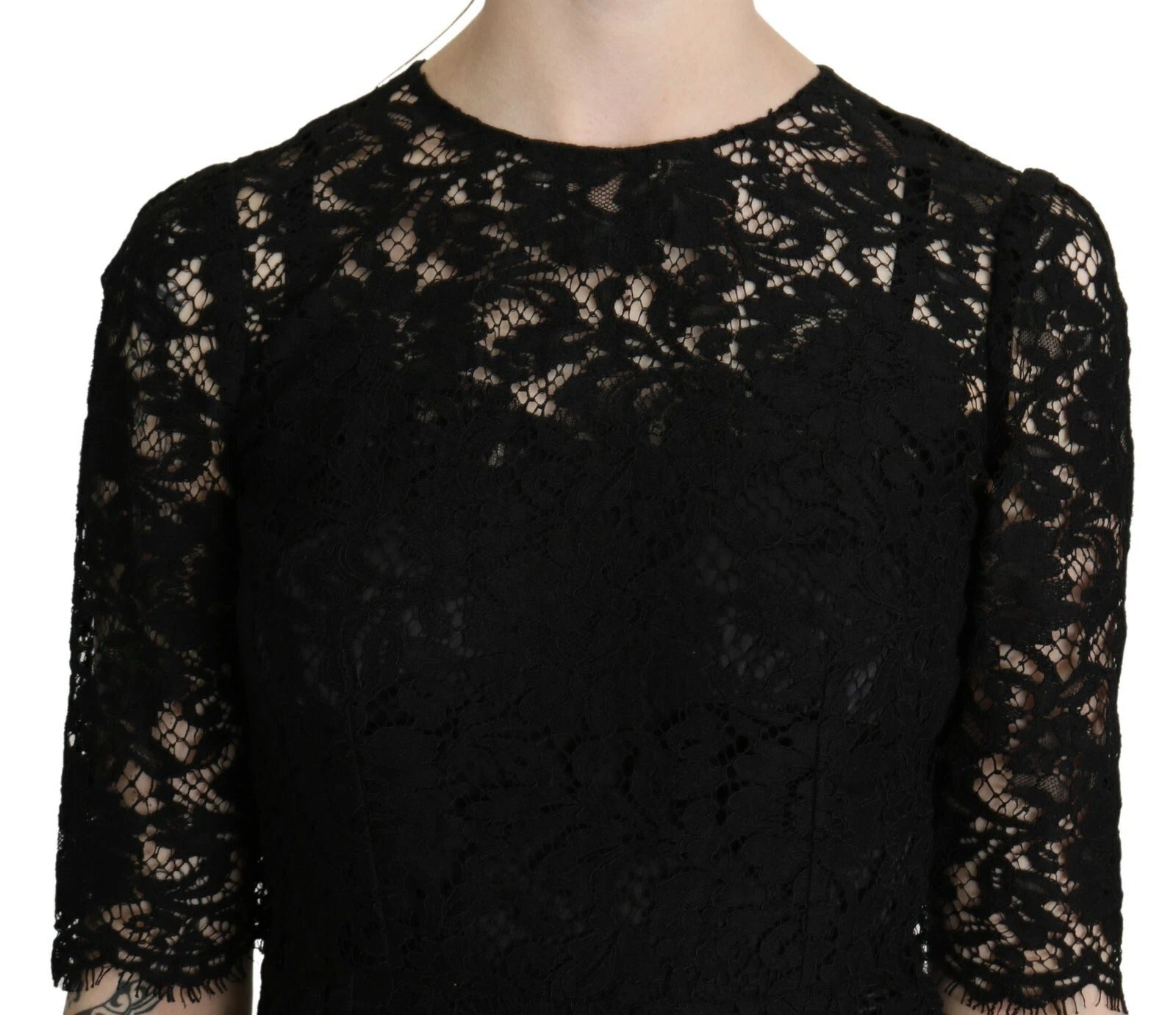 Dolce & Gabbana Black Floral Lace Sheath Knee Length Dress | Regal Royce
