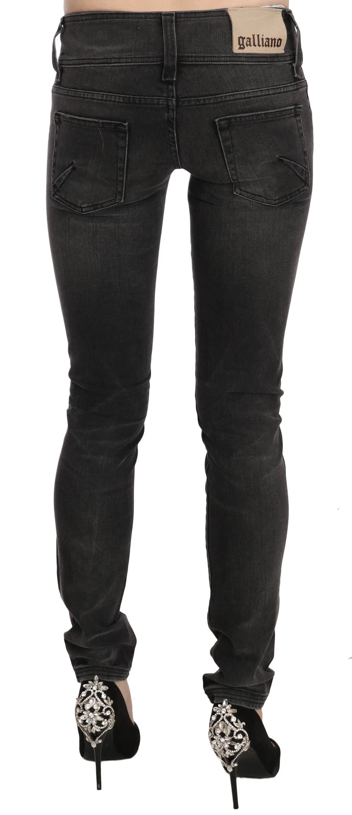 John Galliano Black Washed Low Waist Slim Fit Skinny Denim Pants Jeans | Regal Royce