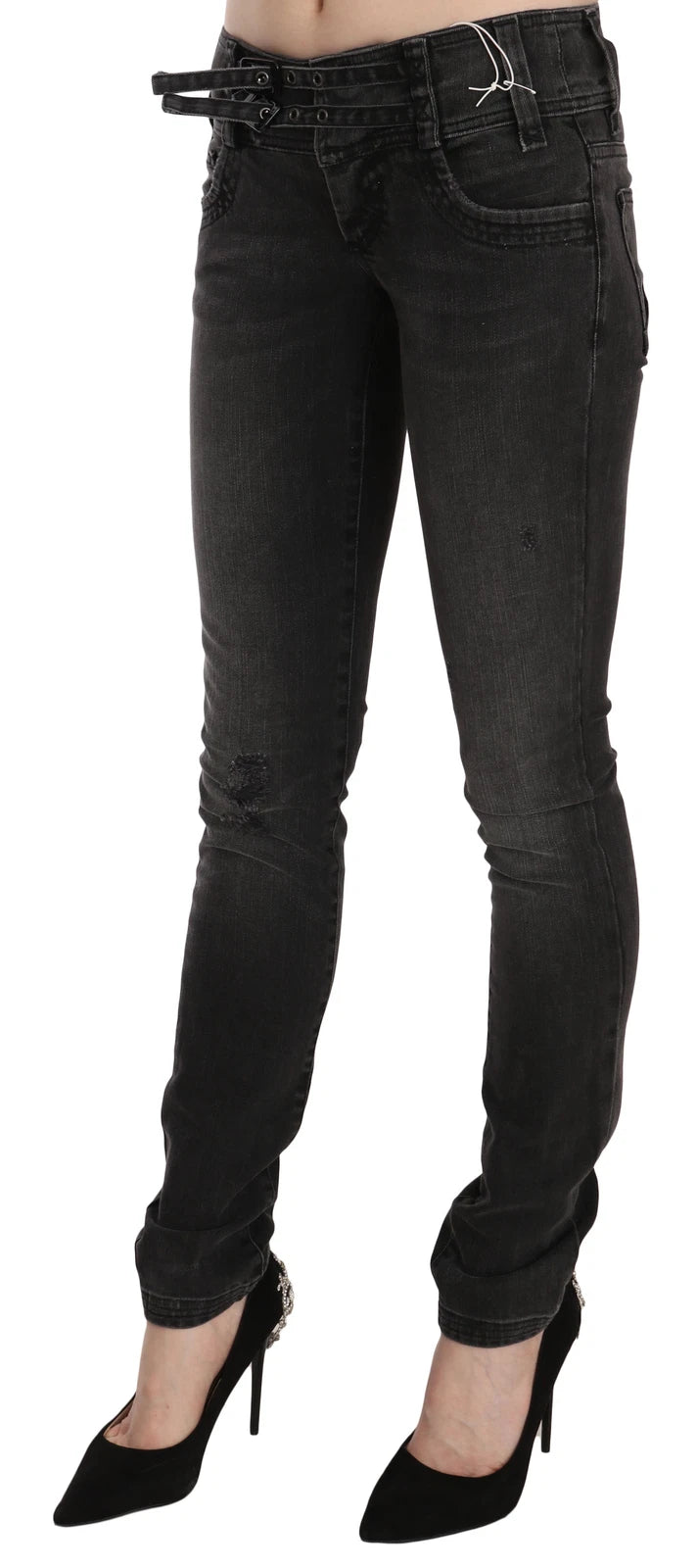 John Galliano Black Washed Low Waist Slim Fit Skinny Denim Pants Jeans | Regal Royce