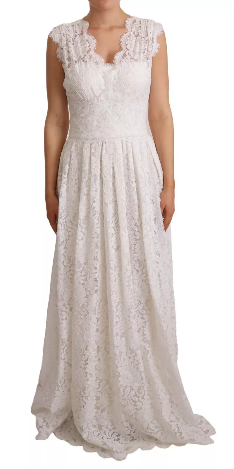 Dolce & Gabbana White Flower Lace Corsage Long Maxi Dress | Regal Royce