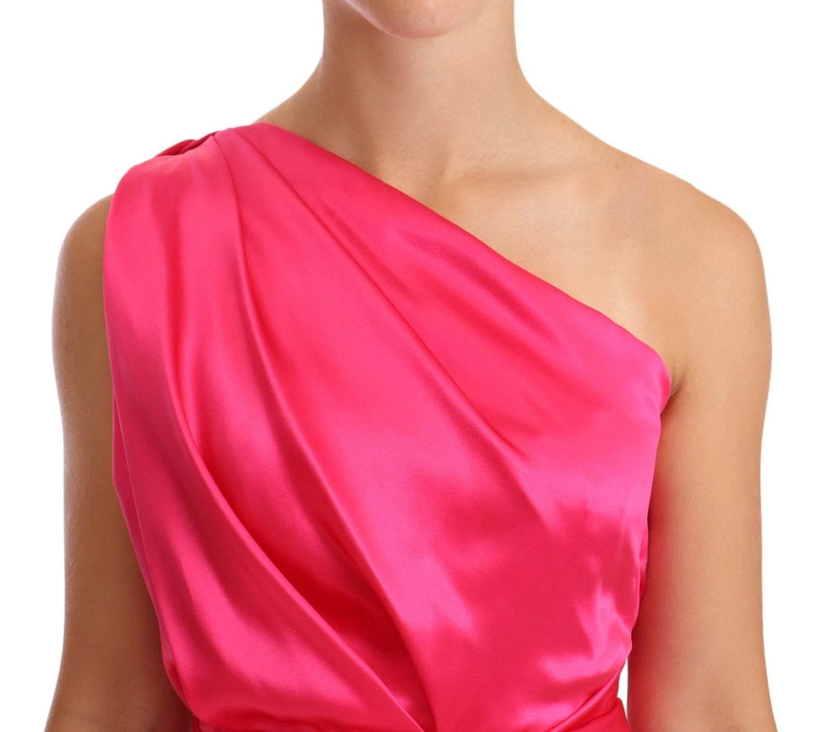 Dolce & Gabbana Pink Sheath Silk Bow Open Shoulder Dress | Regal Royce