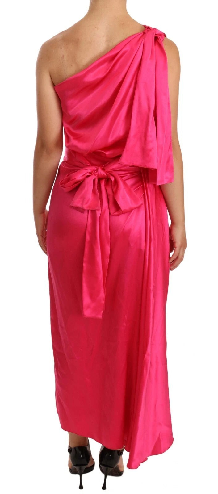 Dolce & Gabbana Pink Sheath Silk Bow Open Shoulder Dress | Regal Royce