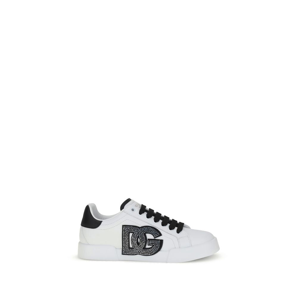 Dolce & Gabbana White Calf Leather Bos Taurus Low Top Sneakers | Regal Royce
