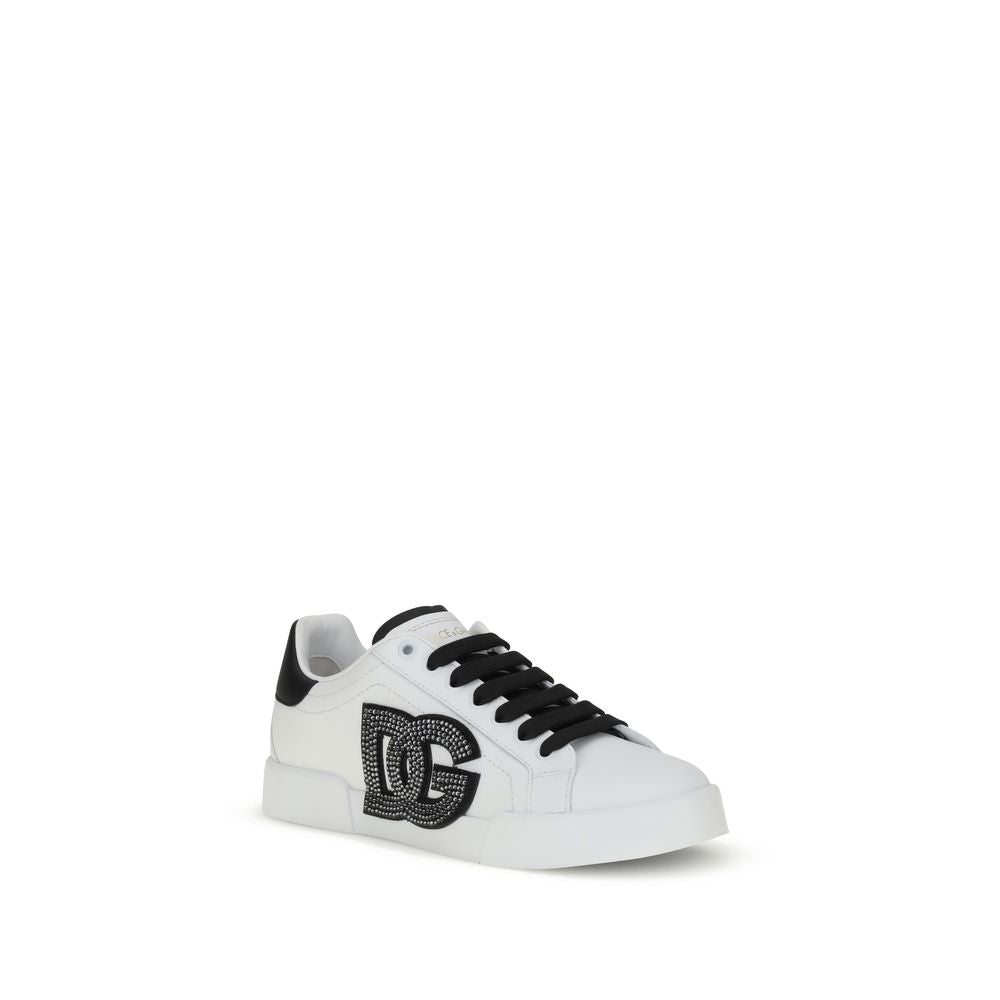 Dolce & Gabbana White Calf Leather Bos Taurus Low Top Sneakers | Regal Royce