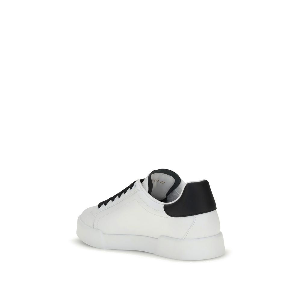 Dolce & Gabbana White Calf Leather Bos Taurus Low Top Sneakers | Regal Royce
