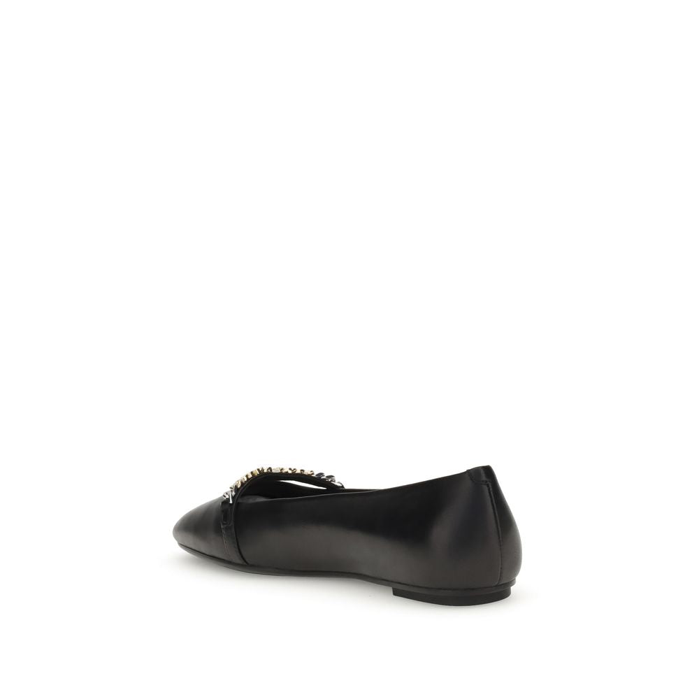 PINKO Black Calf Leather Bos Taurus Ballet Flats | Regal Royce