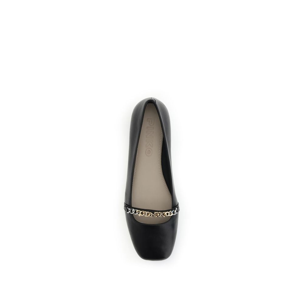 PINKO Black Calf Leather Bos Taurus Ballet Flats | Regal Royce