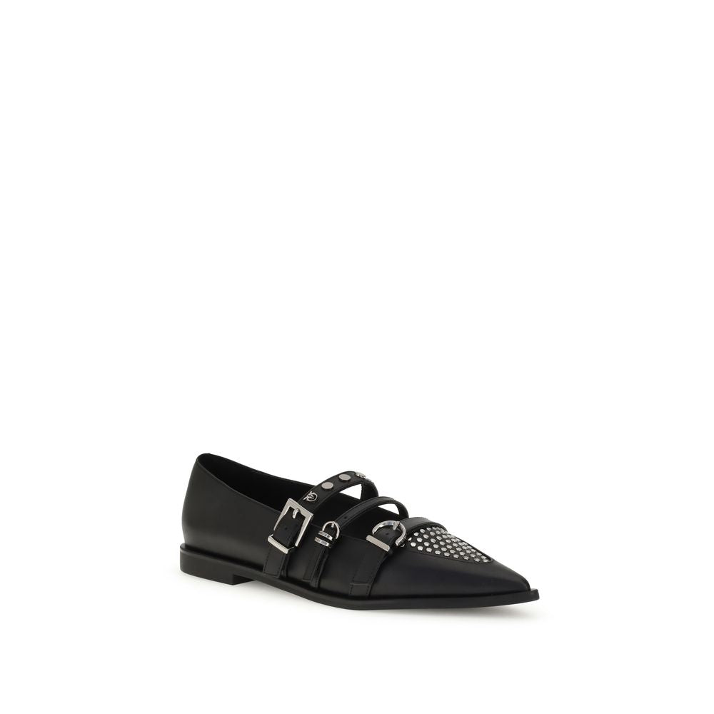 PINKO Black Calf Leather Bos Taurus Ballet Flats | Regal Royce