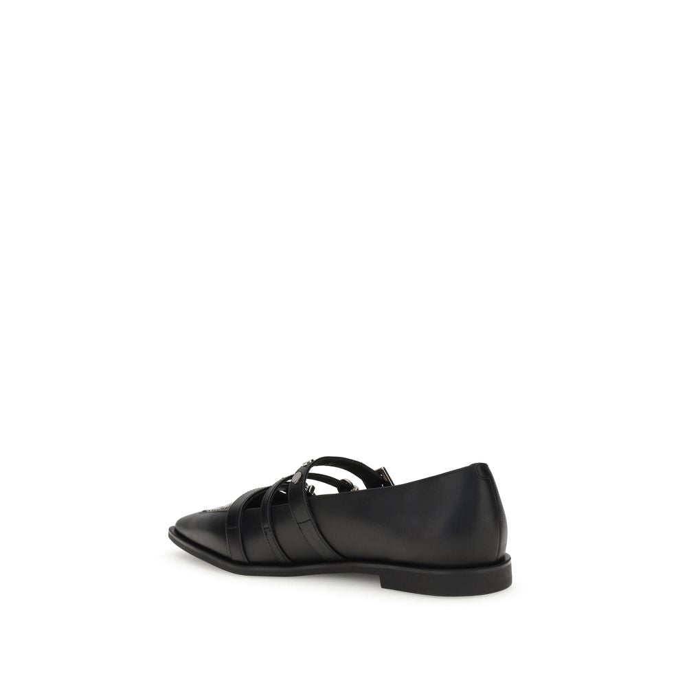 PINKO Black Calf Leather Bos Taurus Ballet Flats | Regal Royce