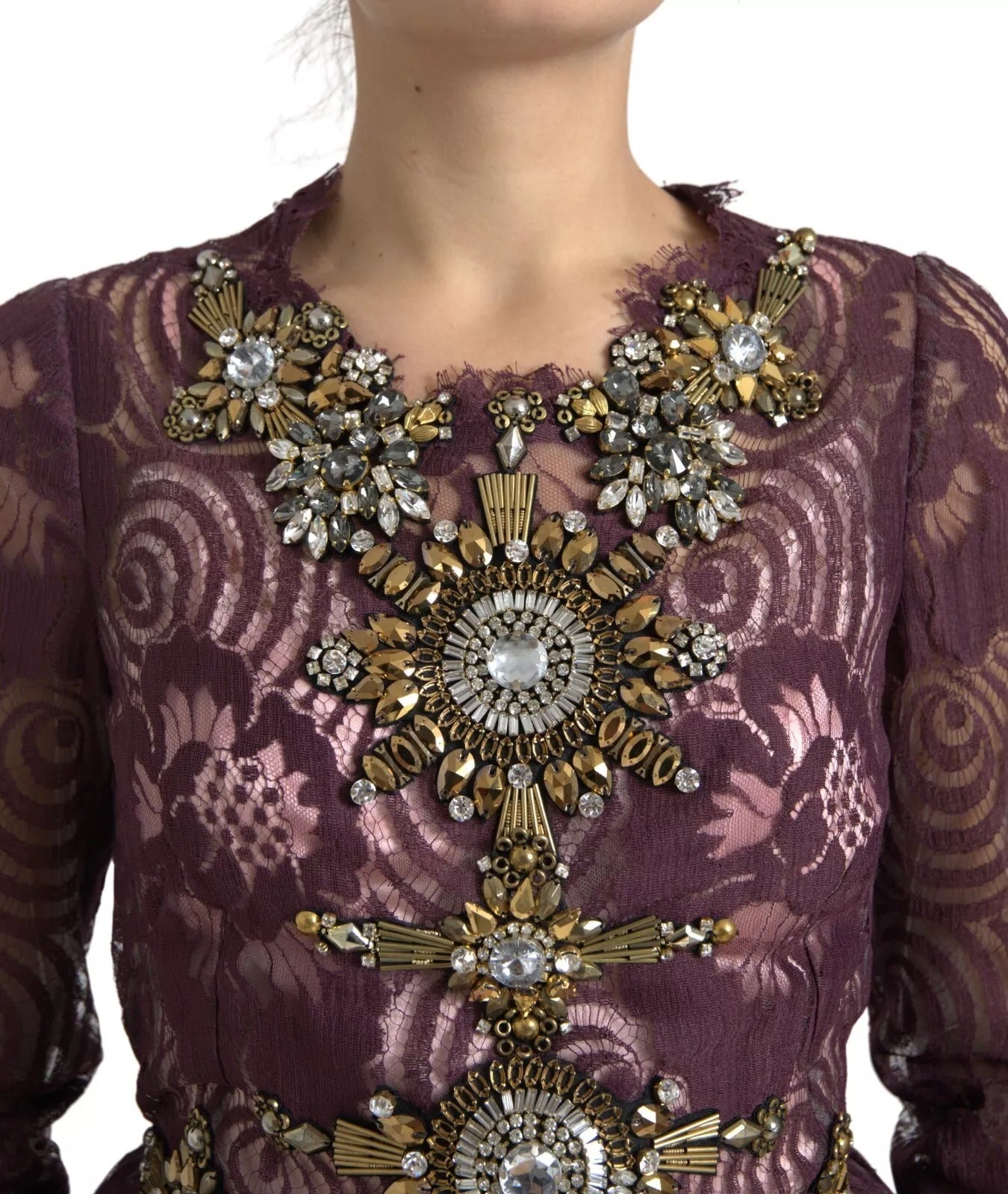 Dolce & Gabbana Purple Viscose Crystal A-Line Gown Dress | Regal Royce