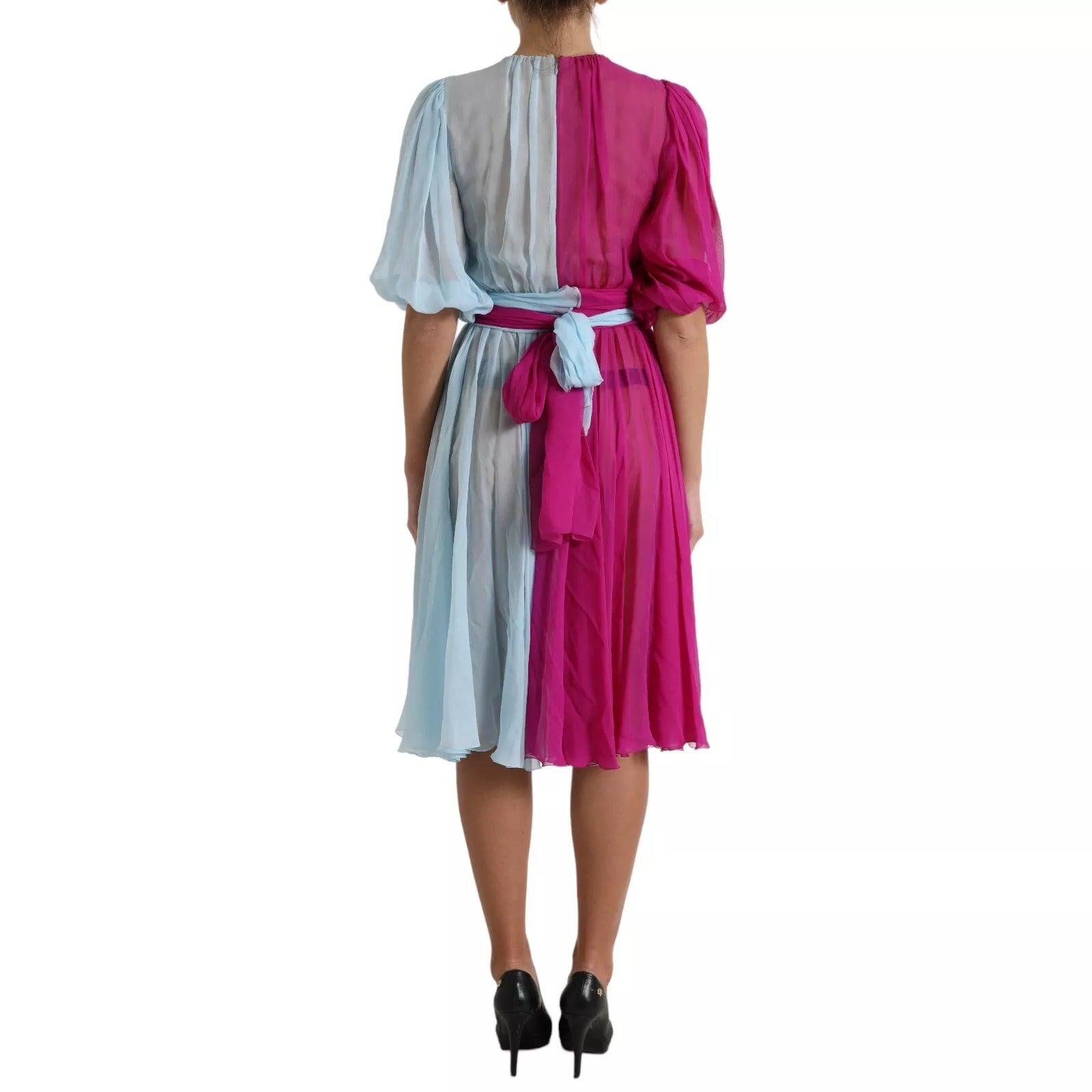 Dolce & Gabbana Light Blue Silk Two Tone Midi Dress | Regal Royce