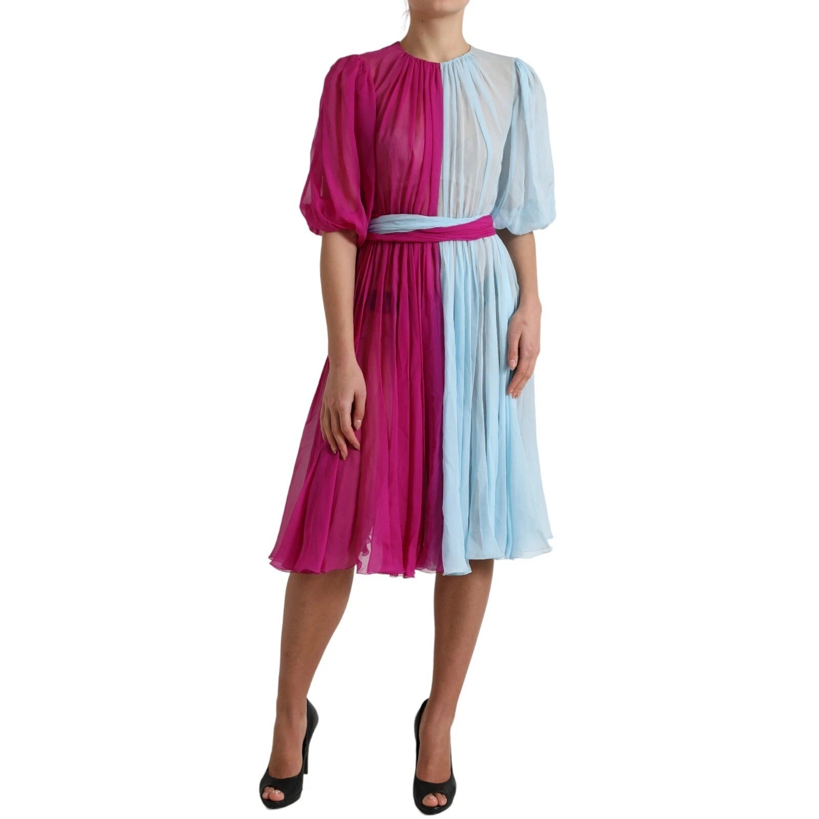 Dolce & Gabbana Light Blue Silk Two Tone Midi Dress | Regal Royce